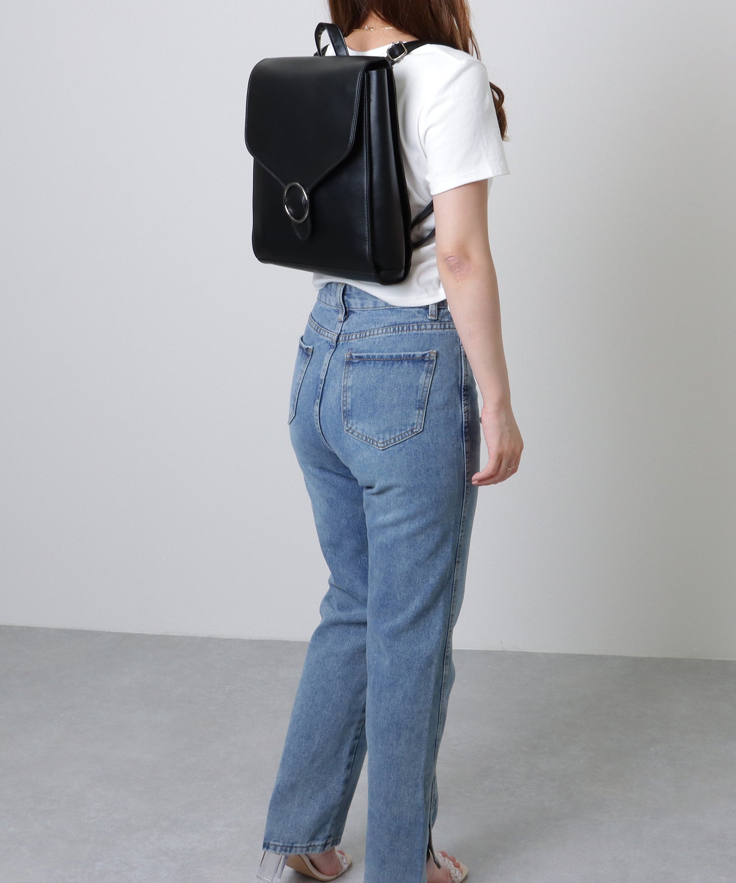 2WAY レザー調 スクエア フラップ バック