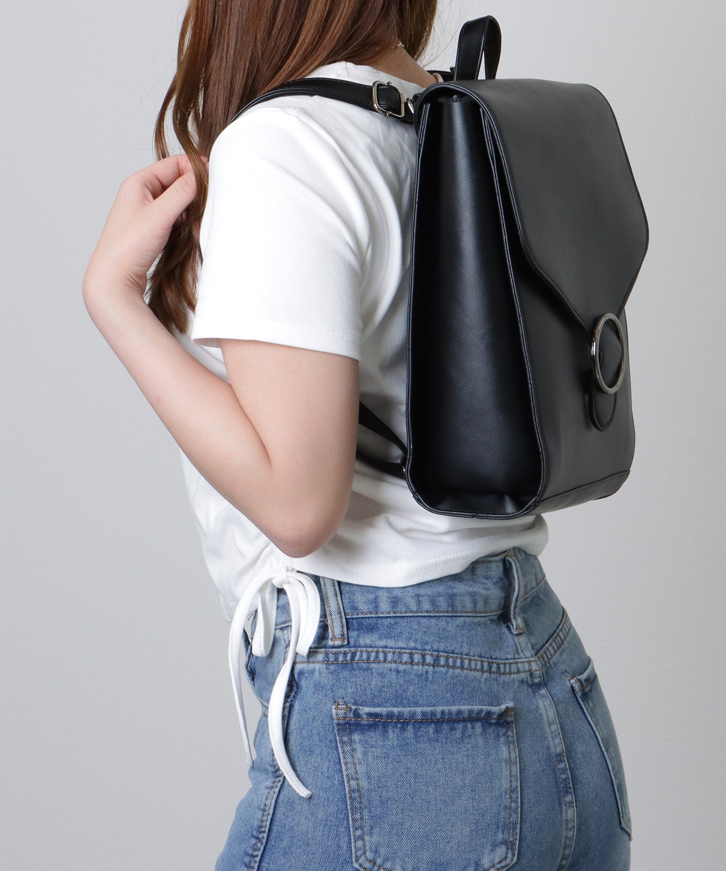 2WAY レザー調 スクエア フラップ バック