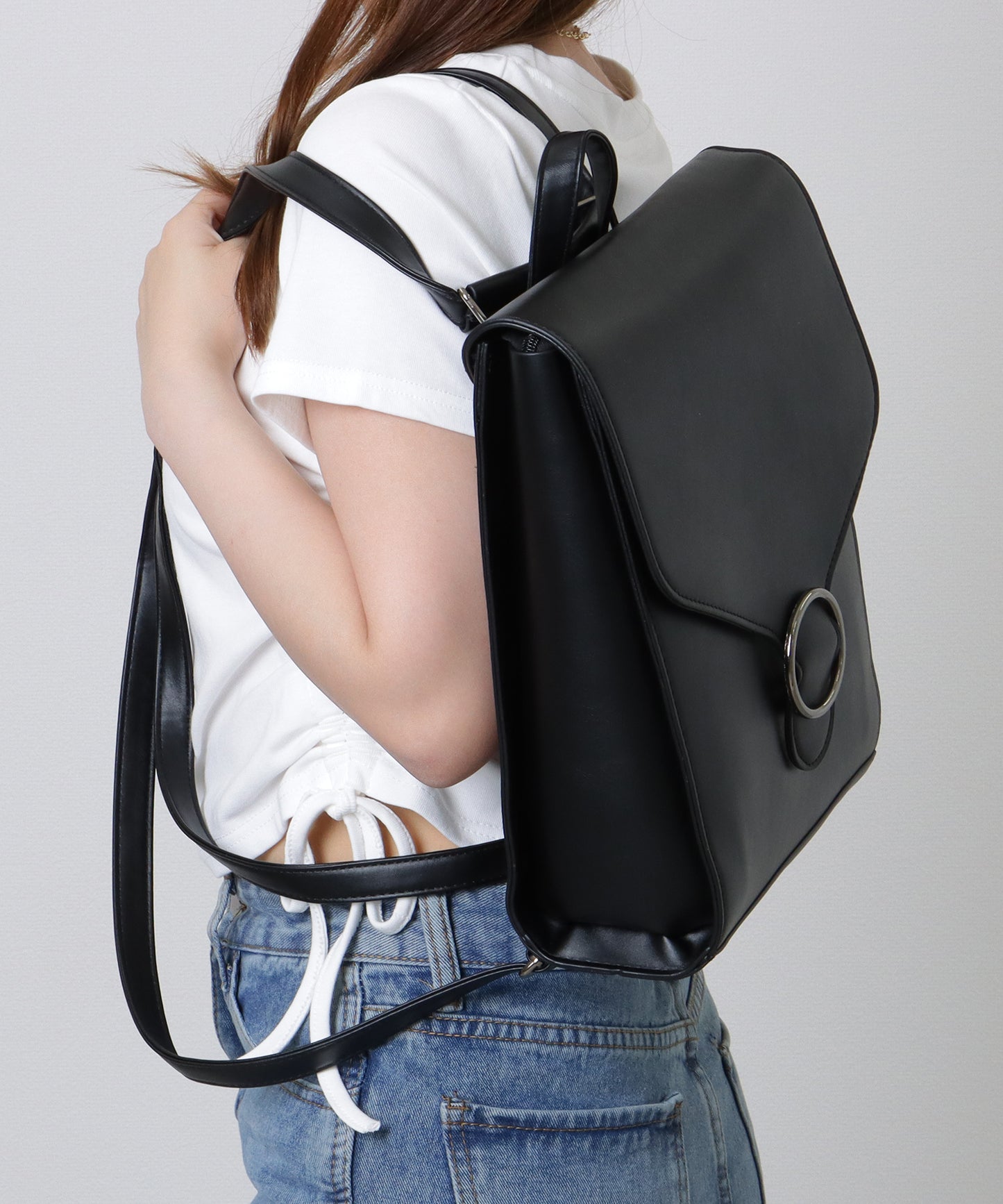 2WAY レザー調 スクエア フラップ バック