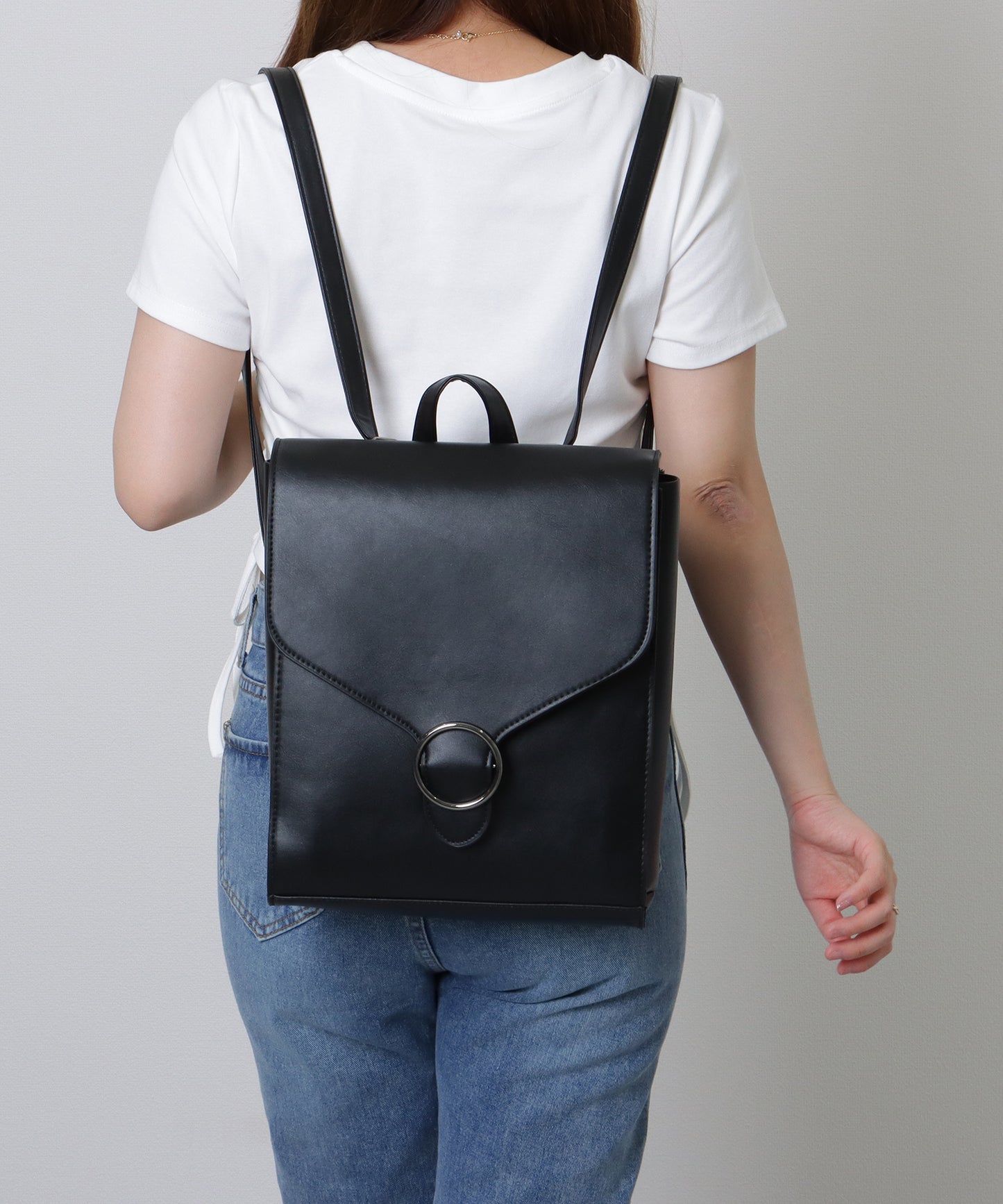 2WAY レザー調 スクエア フラップ バック