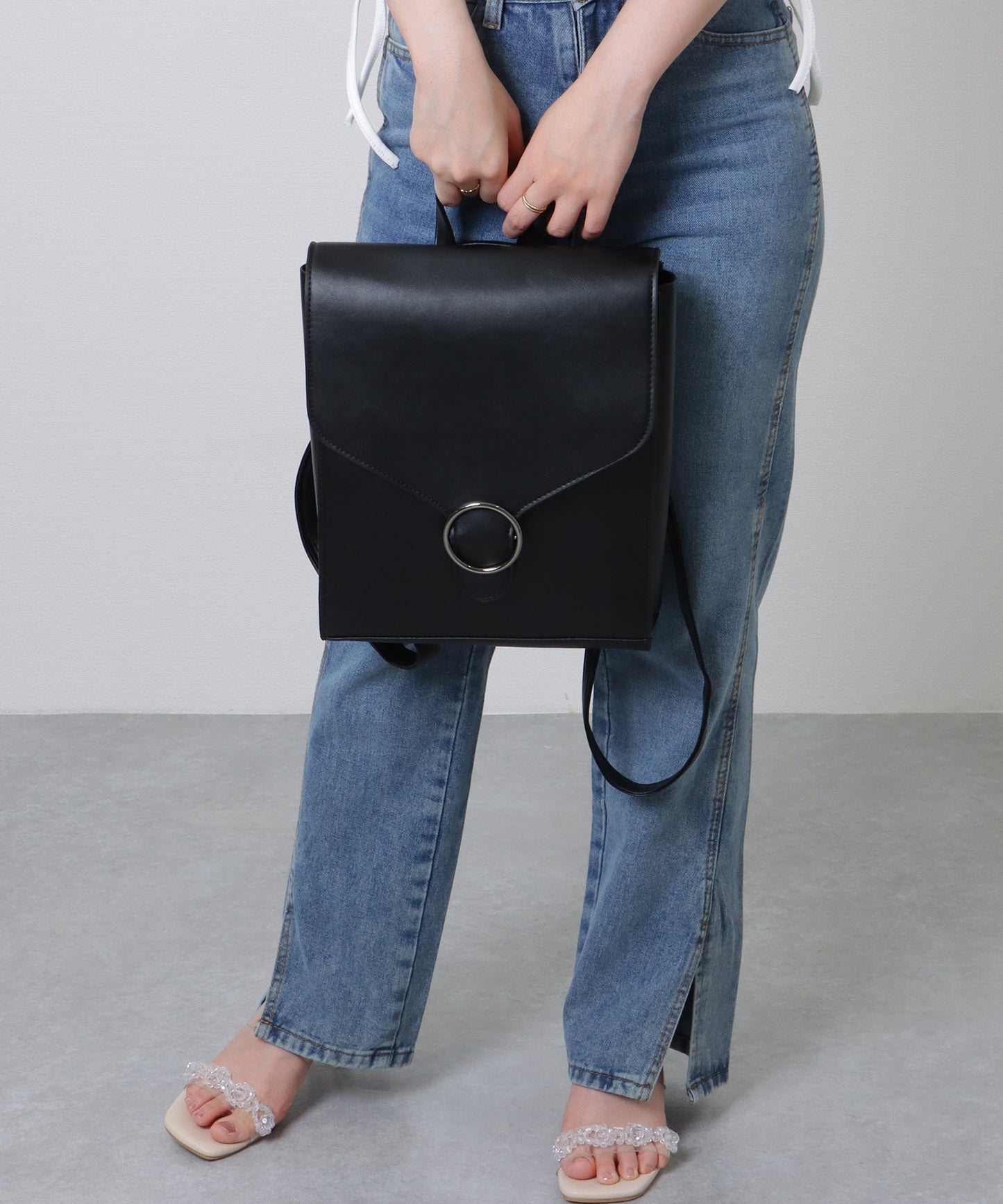 2WAY レザー調 スクエア フラップ バック