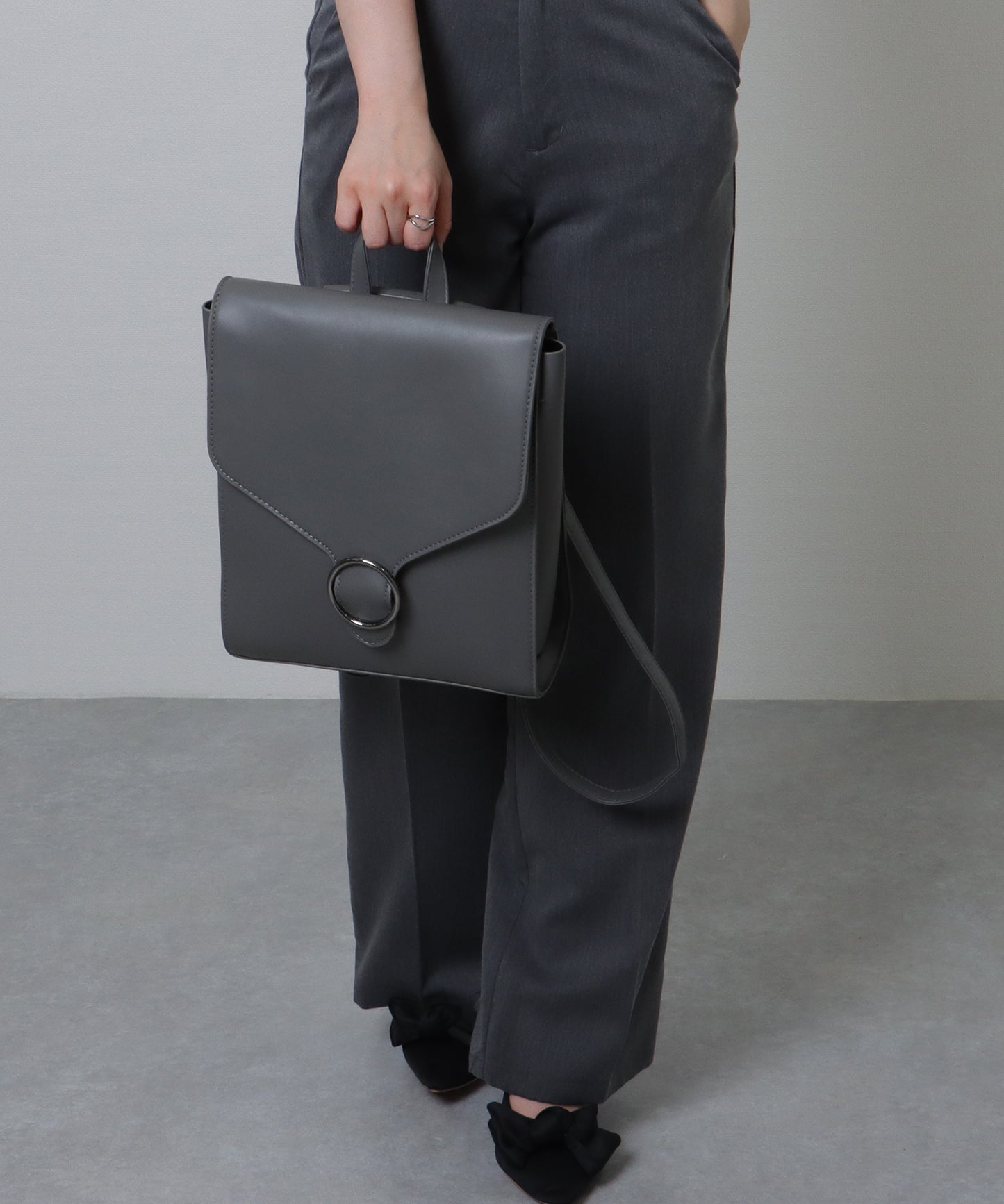 2WAY レザー調 スクエア フラップ バック