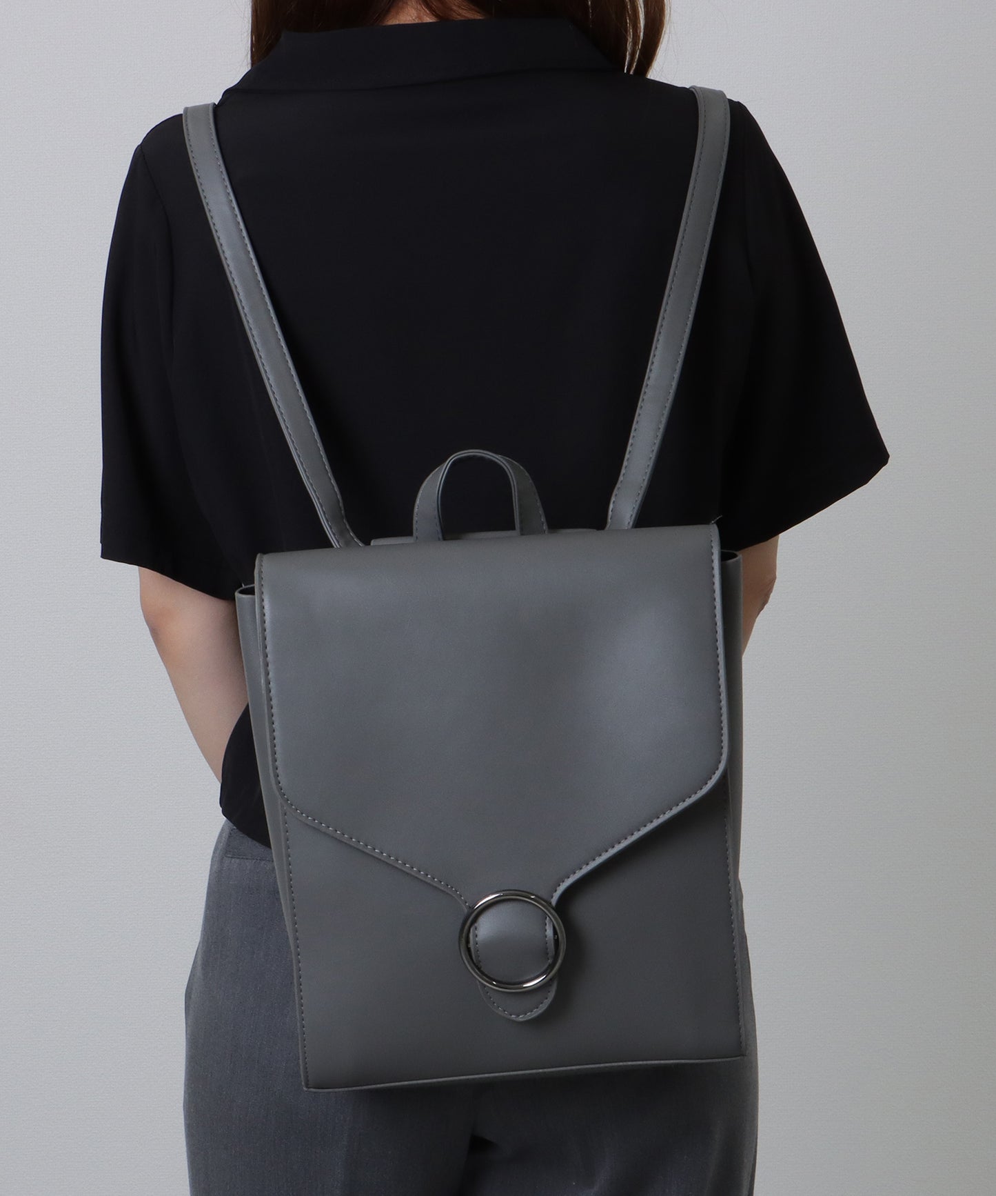 2WAY レザー調 スクエア フラップ バック