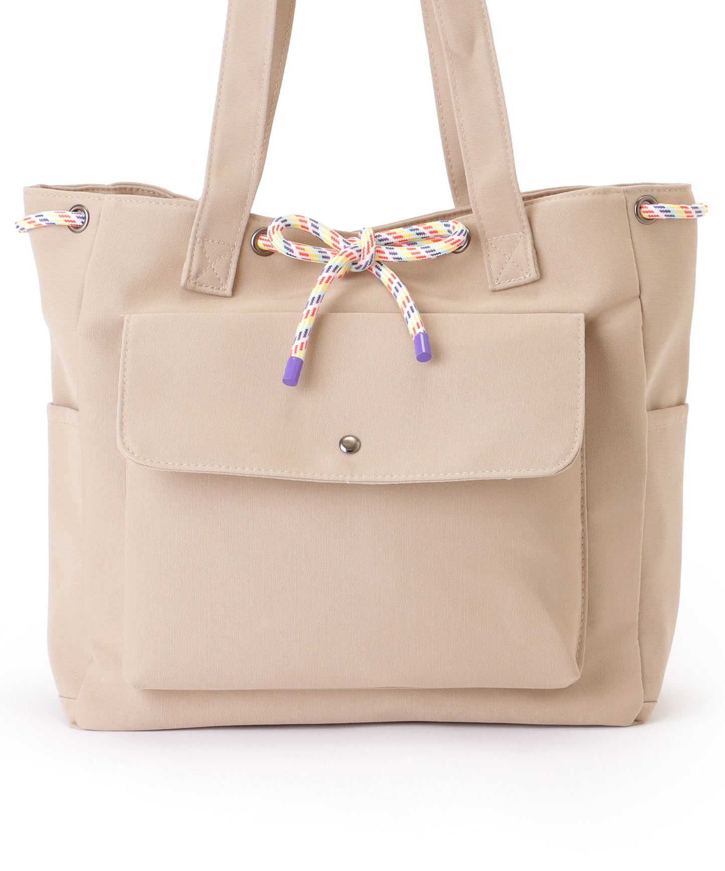 カラフル ドローコード付き 多ポケット ソフト トートバッグ