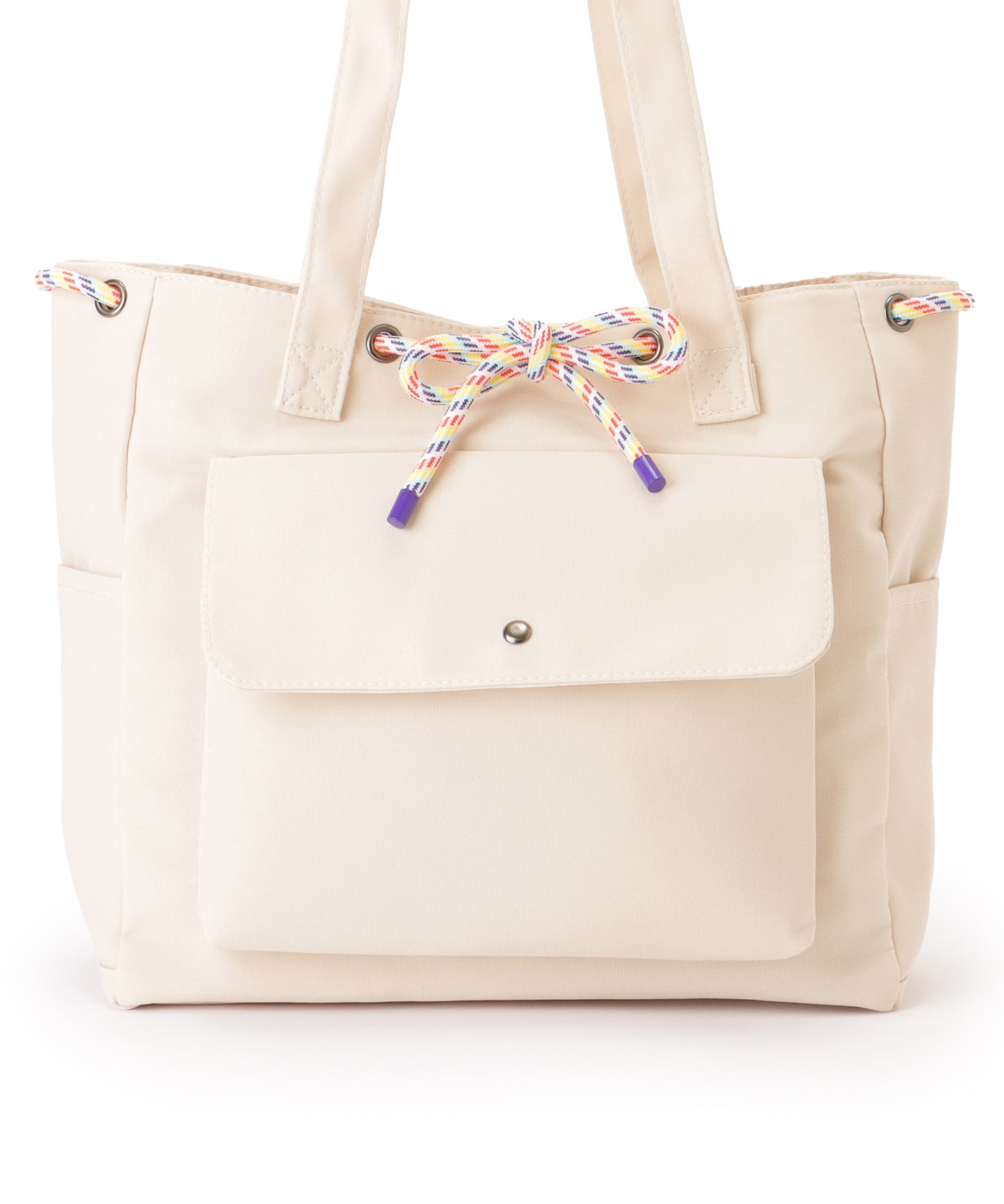 カラフル ドローコード付き 多ポケット ソフト トートバッグ