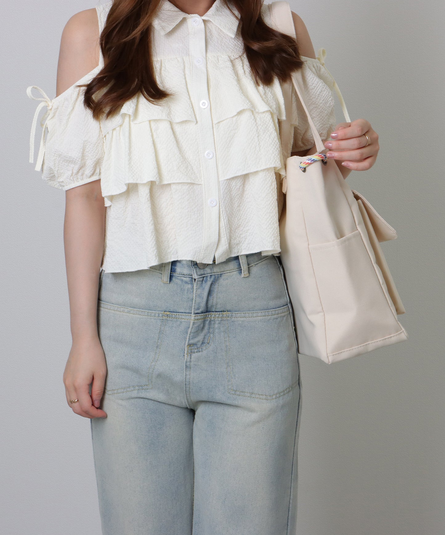 カラフル ドローコード付き 多ポケット ソフト トートバッグ