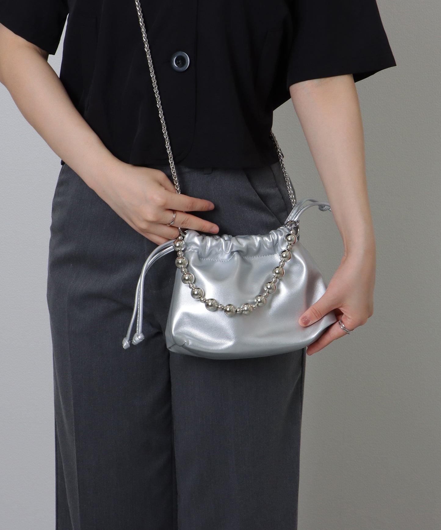 ボールチェーン付き 2WAY 巾着 バッグ