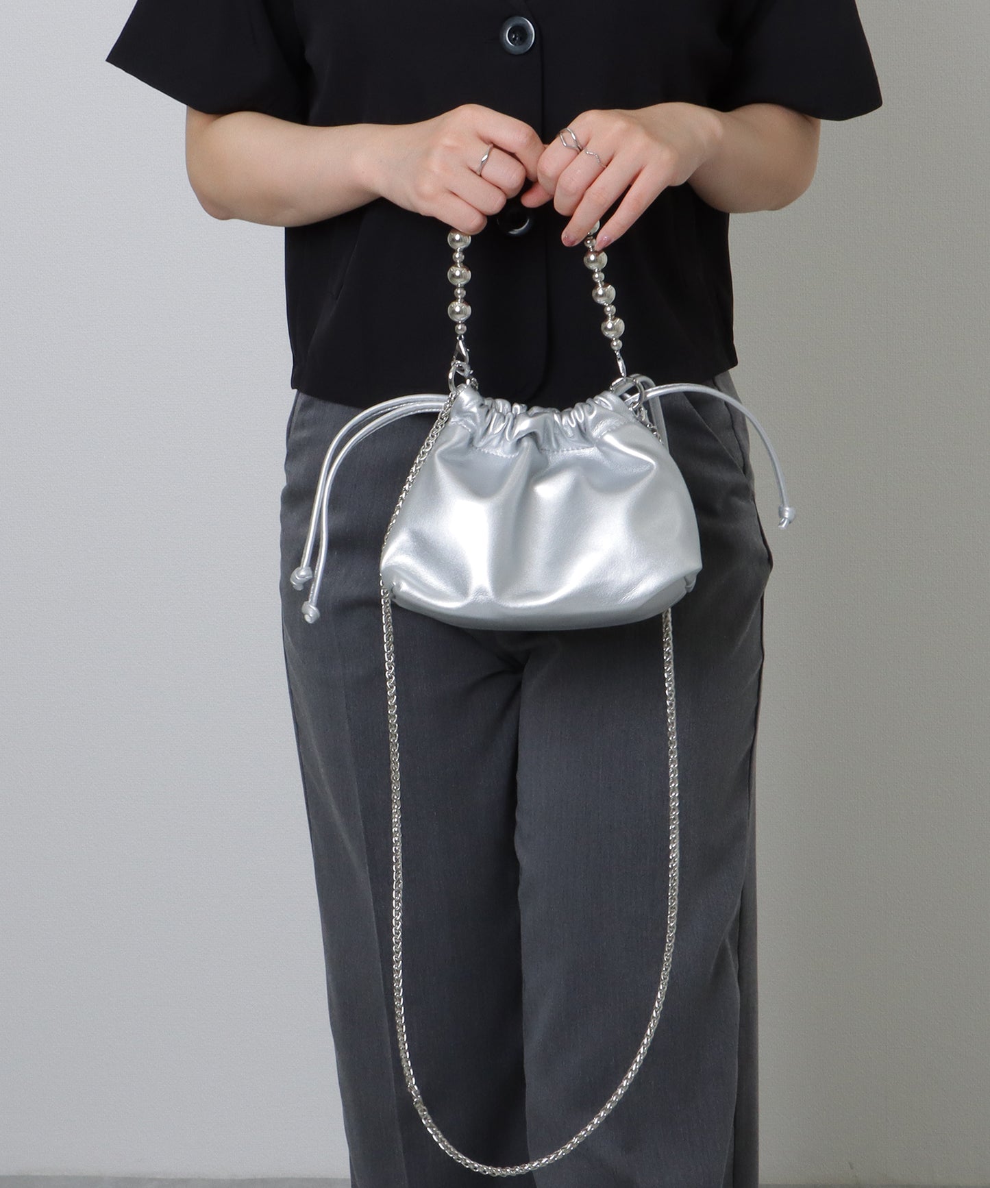 ボールチェーン付き 2WAY 巾着 バッグ