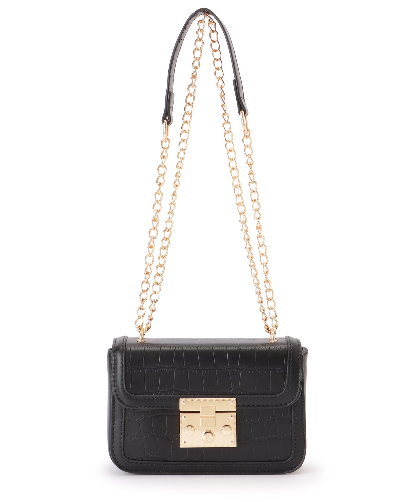 クロコ風 型押し スクエア ショルダーバッグ