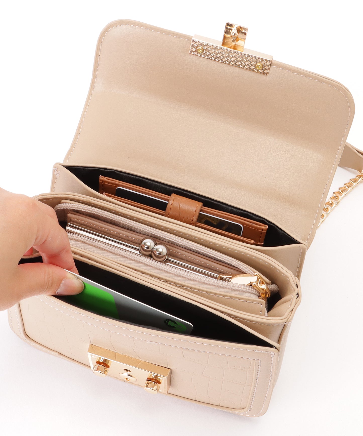 クロコ風 型押し スクエア ショルダーバッグ