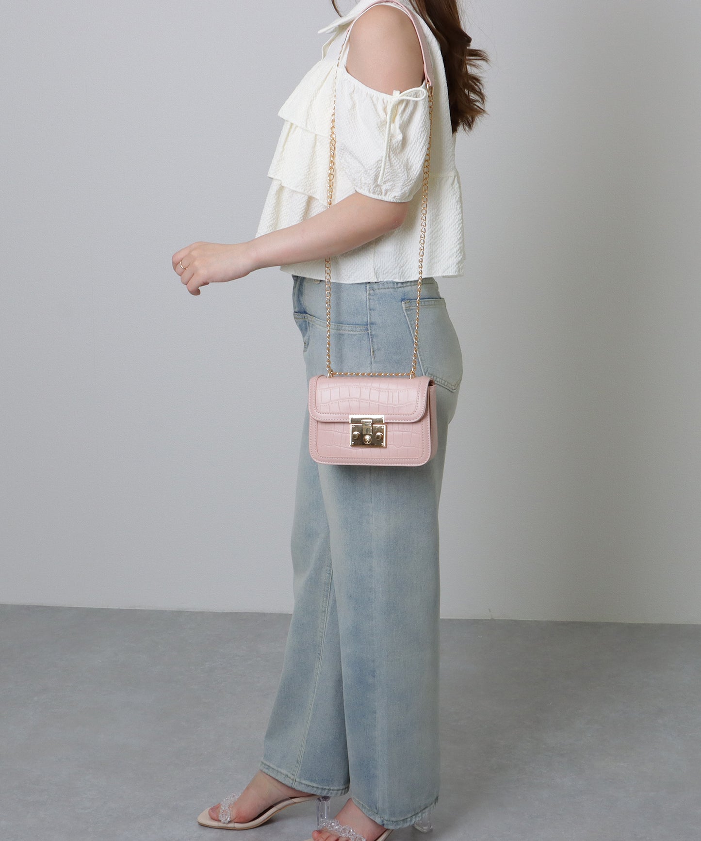 クロコ風 型押し スクエア ショルダーバッグ