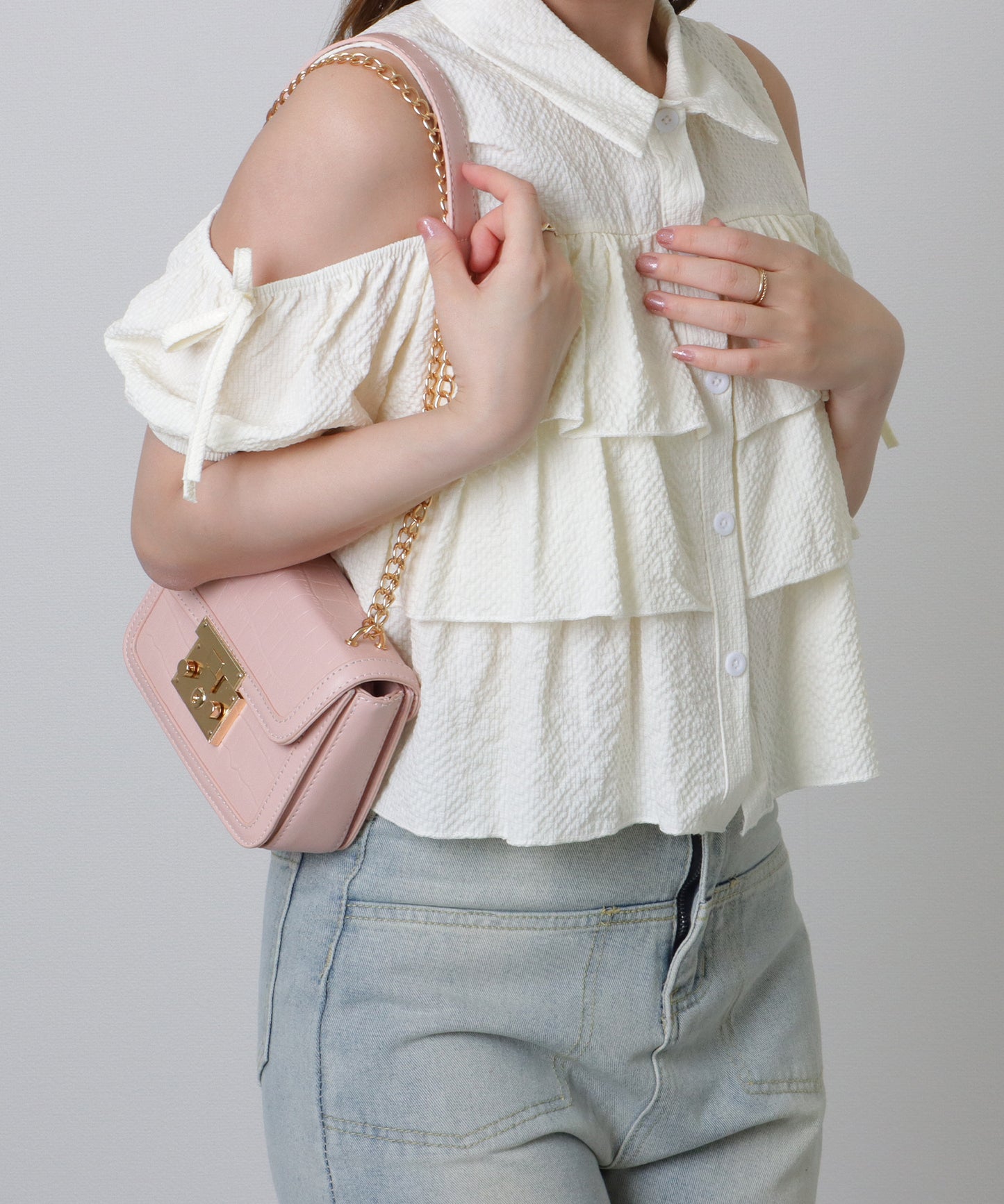 クロコ風 型押し スクエア ショルダーバッグ