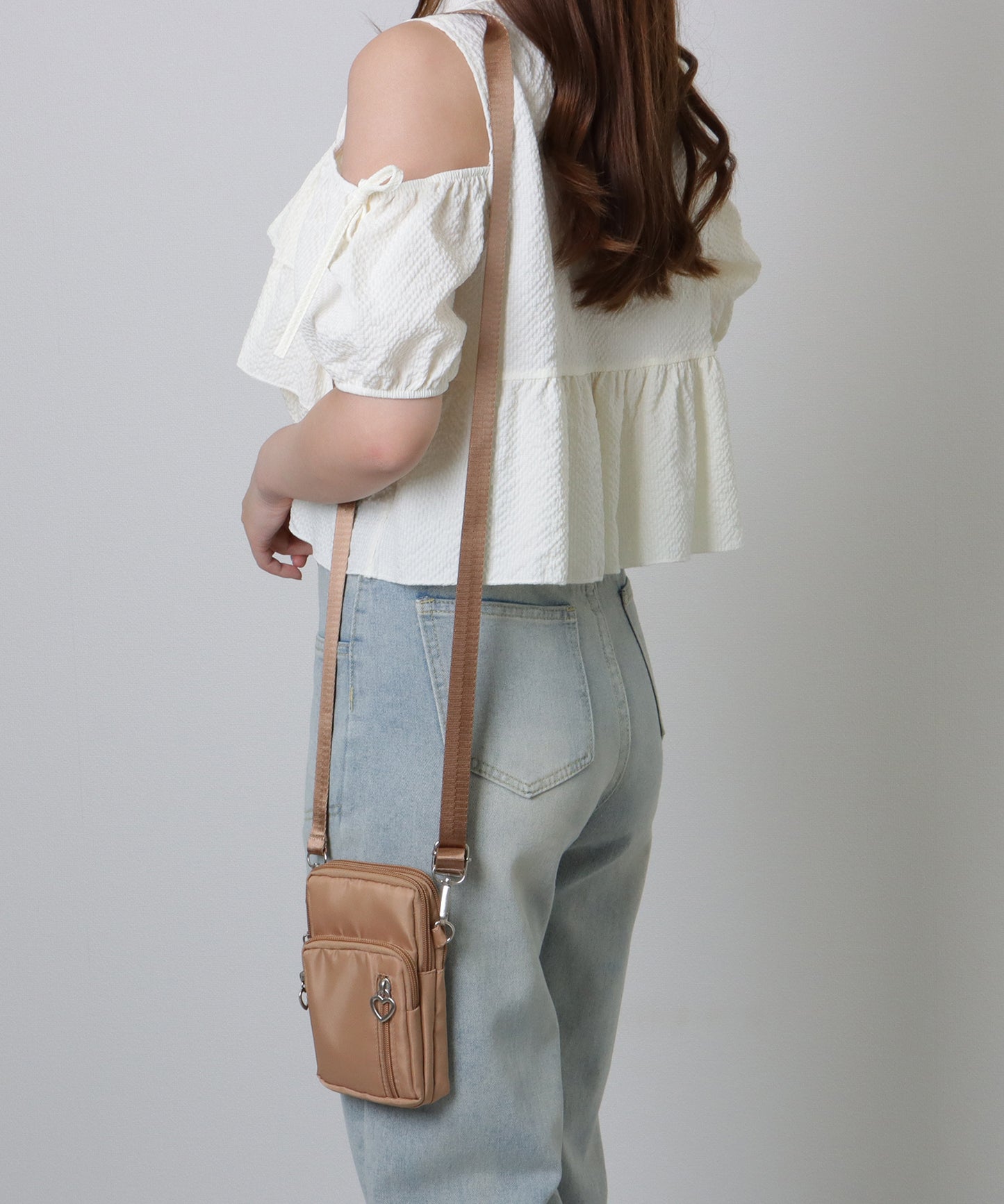 ハートチャーム付き 3WAY コンパクト スクエア ショルダー スマホ バッグ