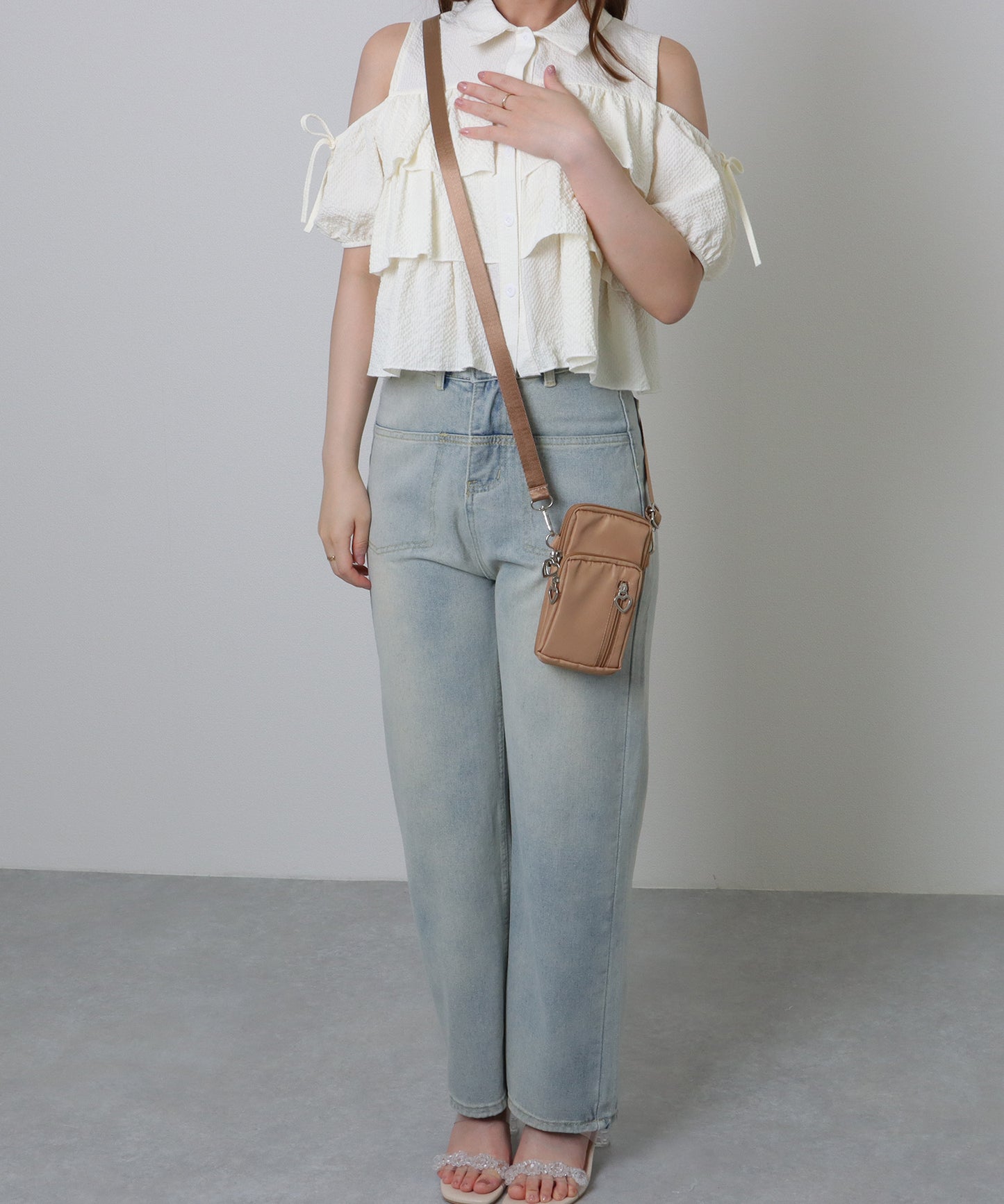 ハートチャーム付き 3WAY コンパクト スクエア ショルダー スマホ バッグ