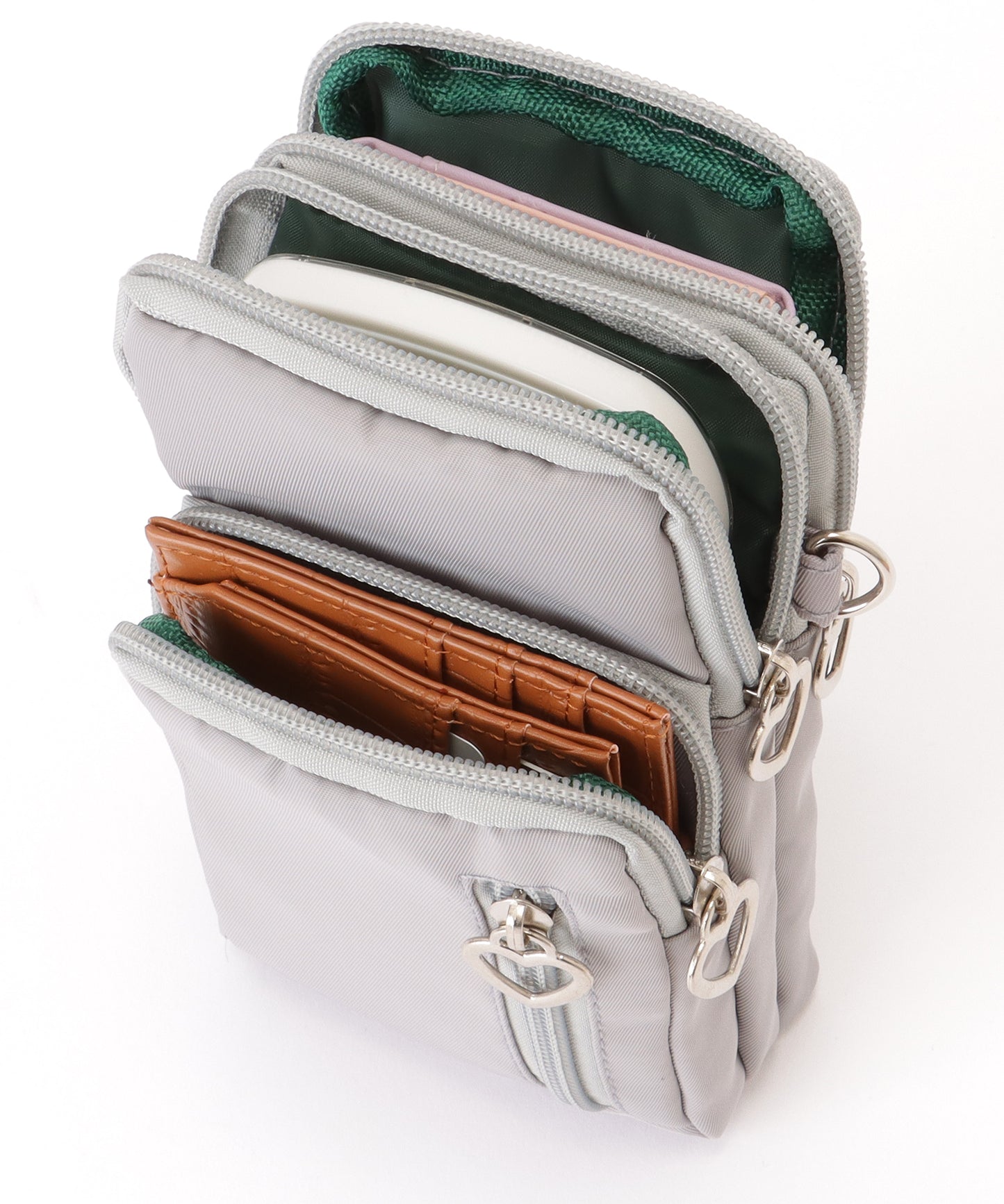 ハートチャーム付き 3WAY コンパクト スクエア ショルダー スマホ バッグ