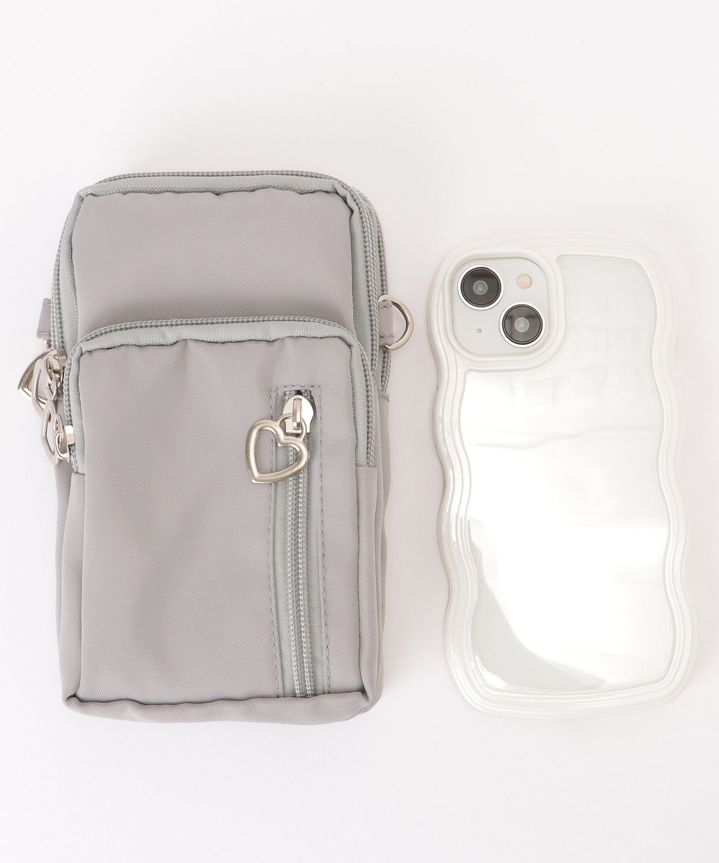 ハートチャーム付き 3WAY コンパクト スクエア ショルダー スマホ バッグ