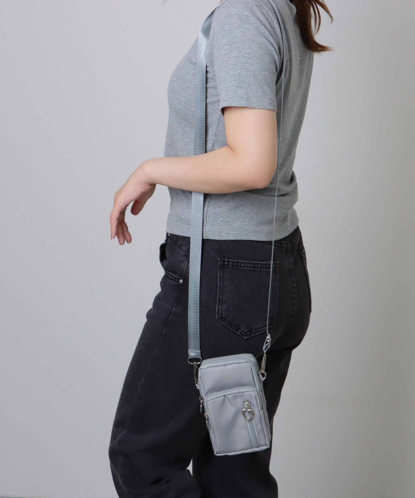 ハートチャーム付き 3WAY コンパクト スクエア ショルダー スマホ バッグ