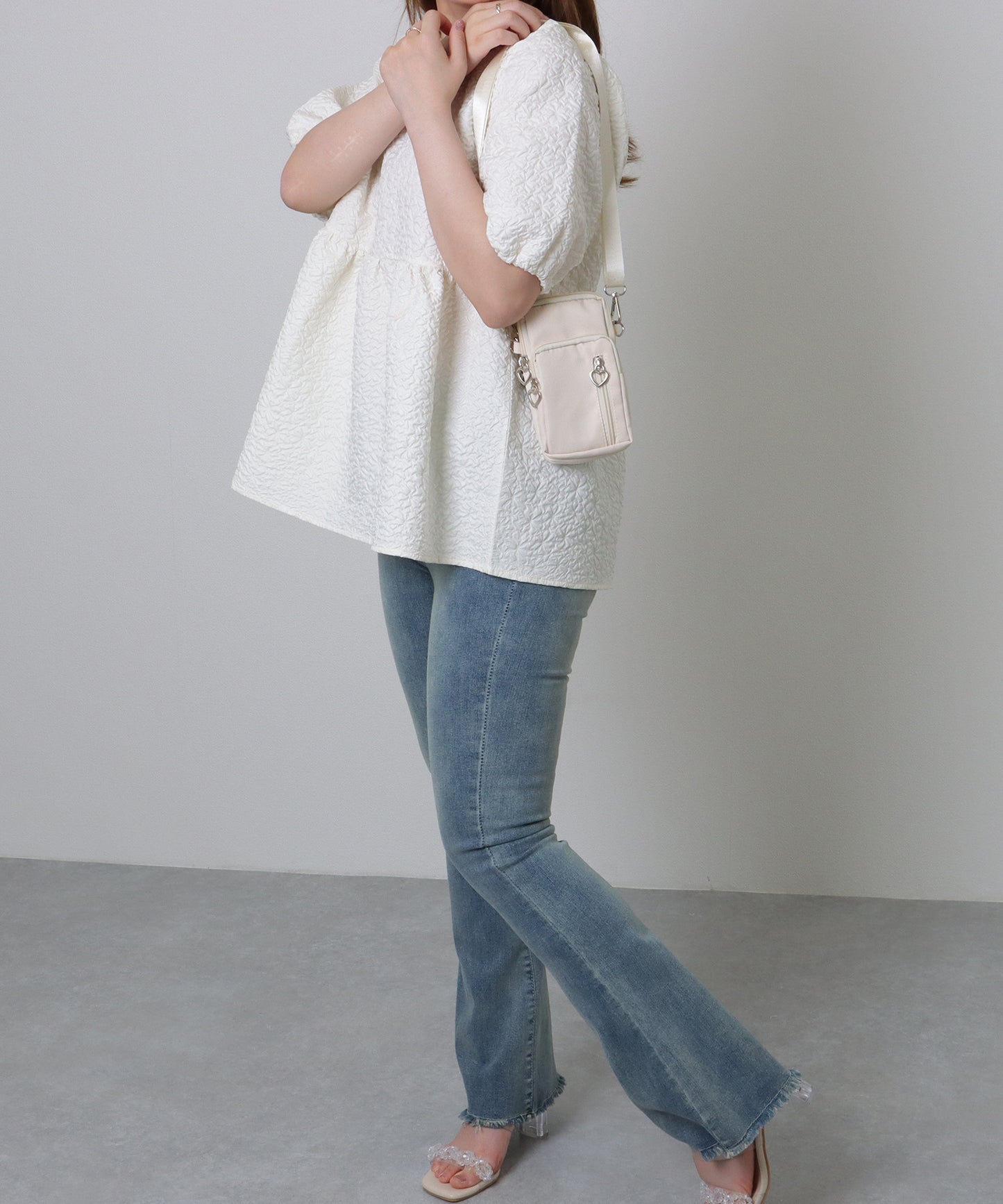 ハートチャーム付き 3WAY コンパクト スクエア ショルダー スマホ バッグ