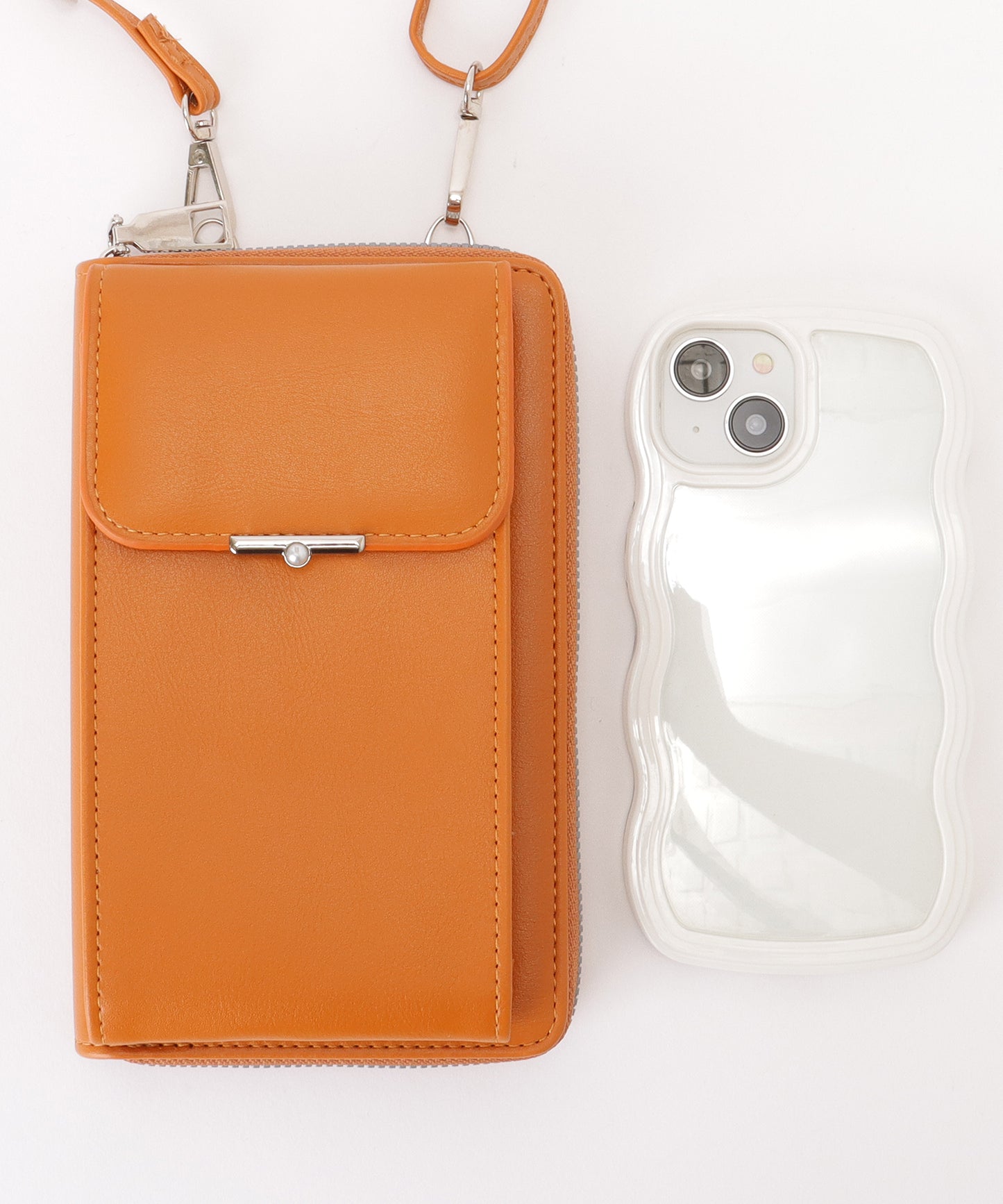 パールモチーフ付き スクエア ウォレット バッグ