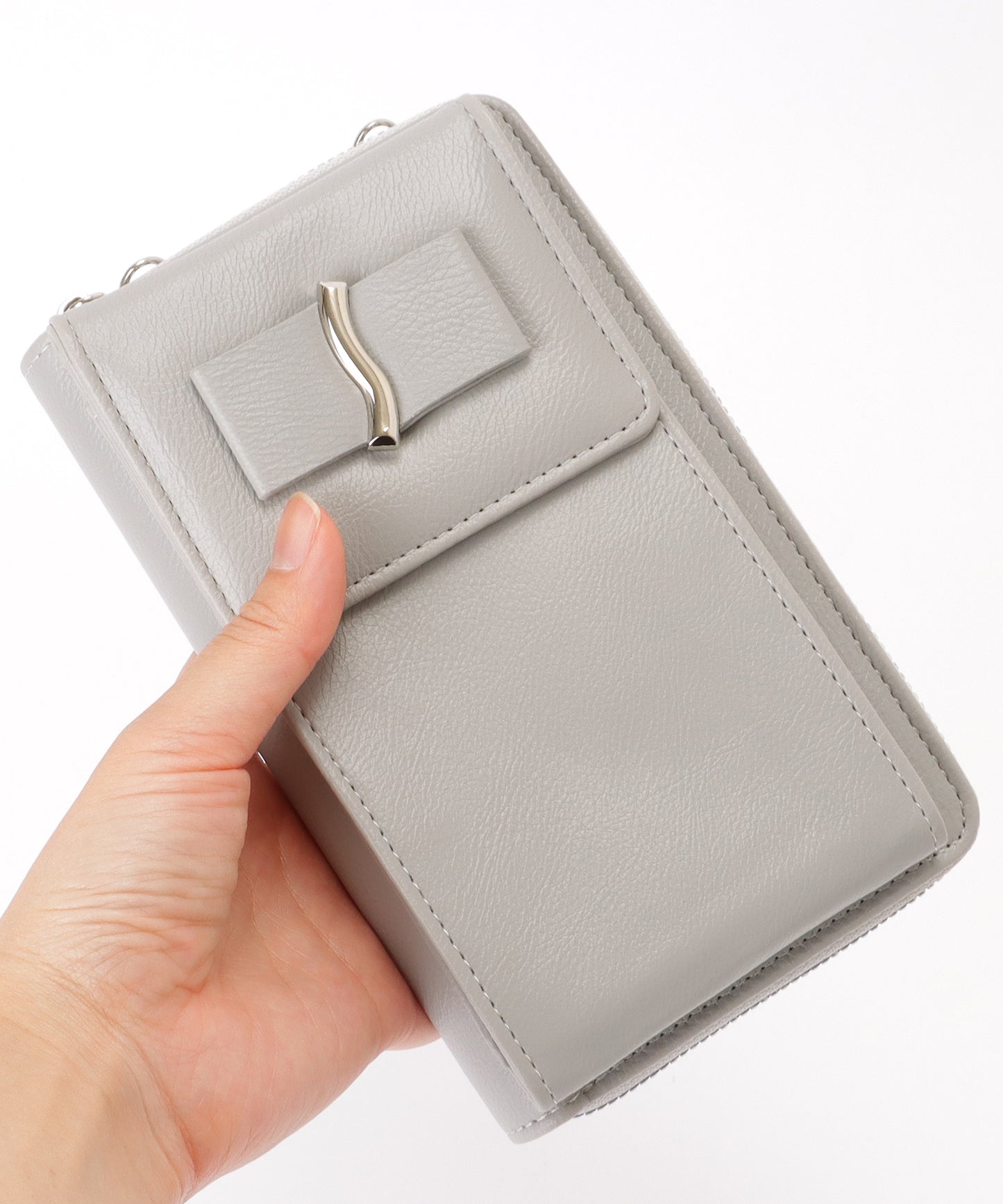 メタリック ウエーブモチーフ付き スクエア ウォレット バッグ