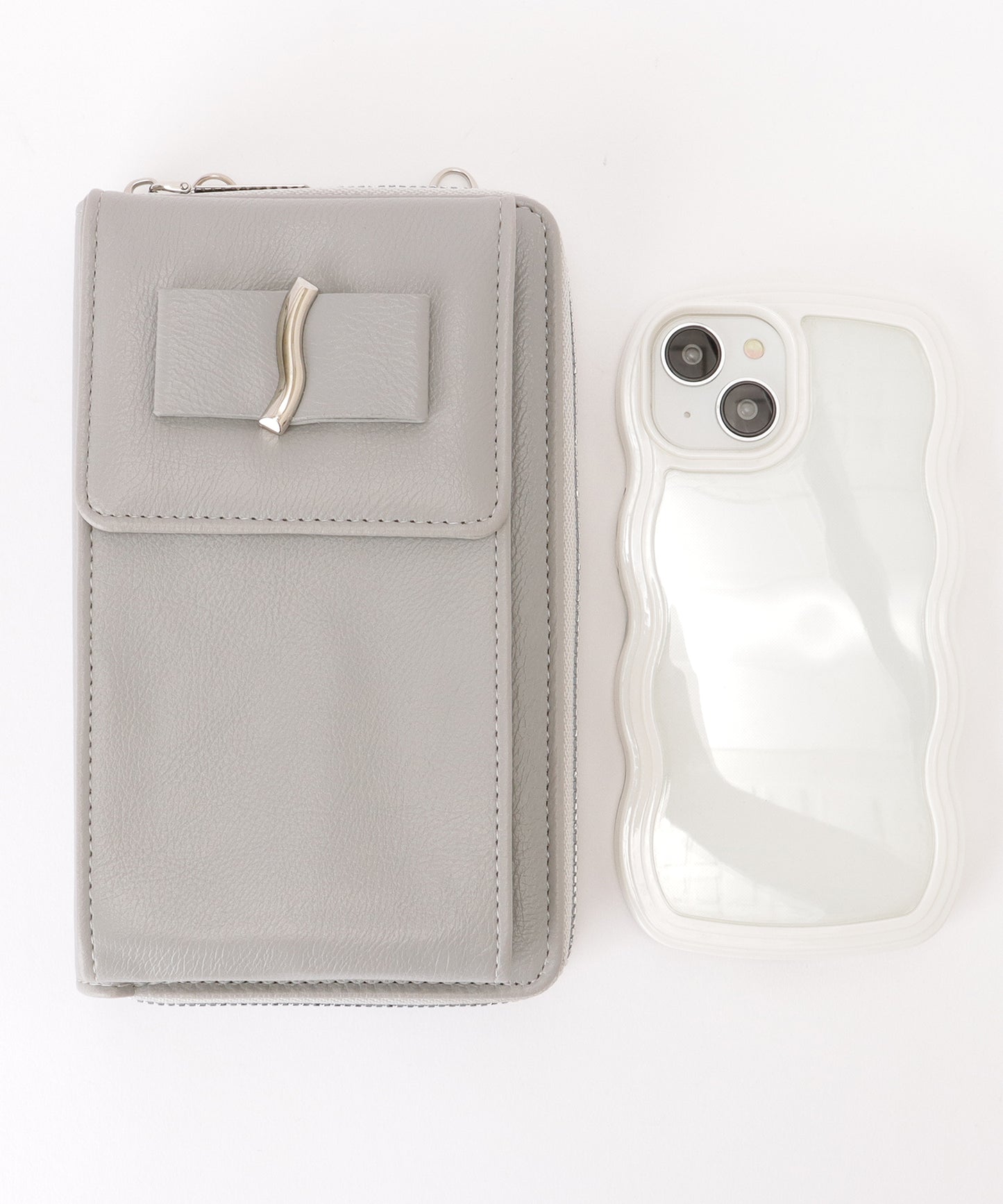 メタリック ウエーブモチーフ付き スクエア ウォレット バッグ