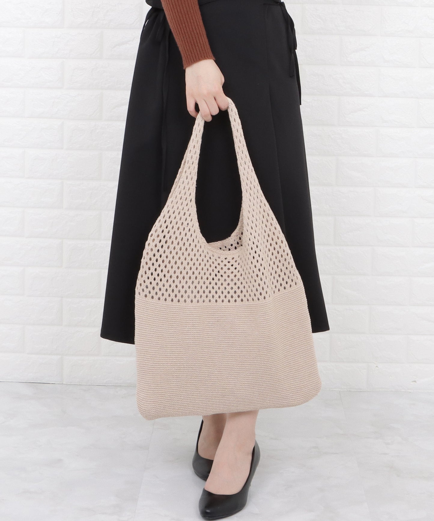 大容量 透かし編みニットトートバッグ