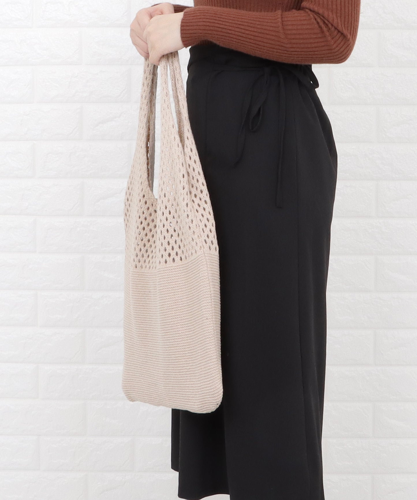 大容量 透かし編みニットトートバッグ