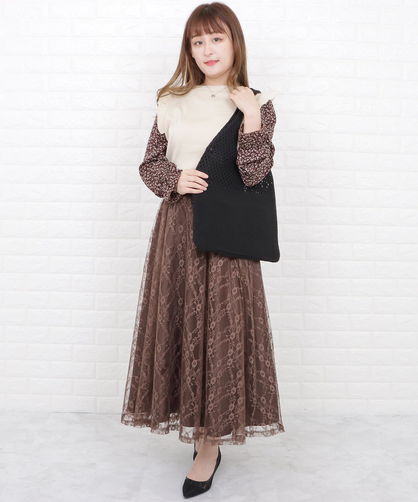 大容量 透かし編みニットトートバッグ