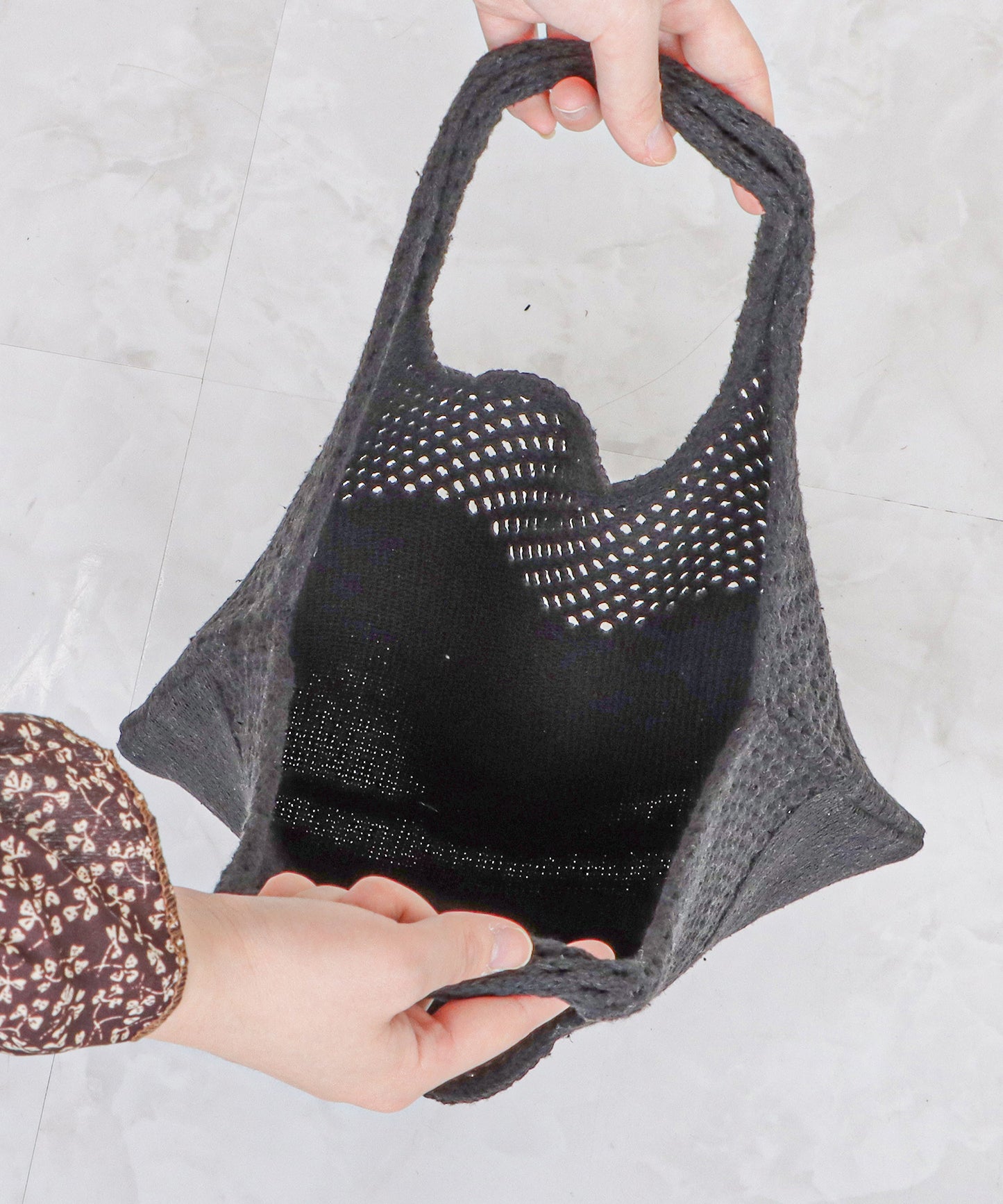 大容量 透かし編みニットトートバッグ