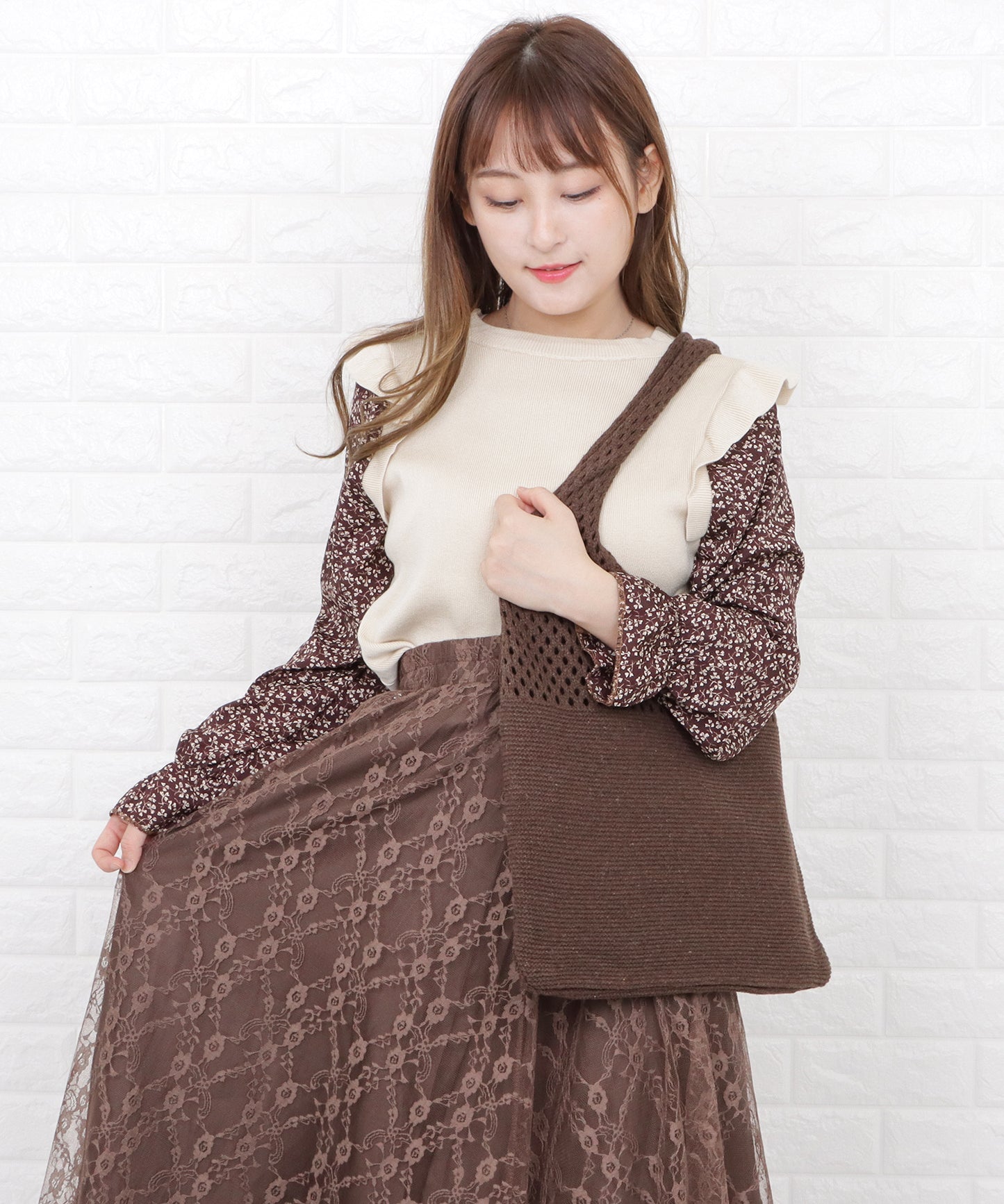 大容量 透かし編みニットトートバッグ