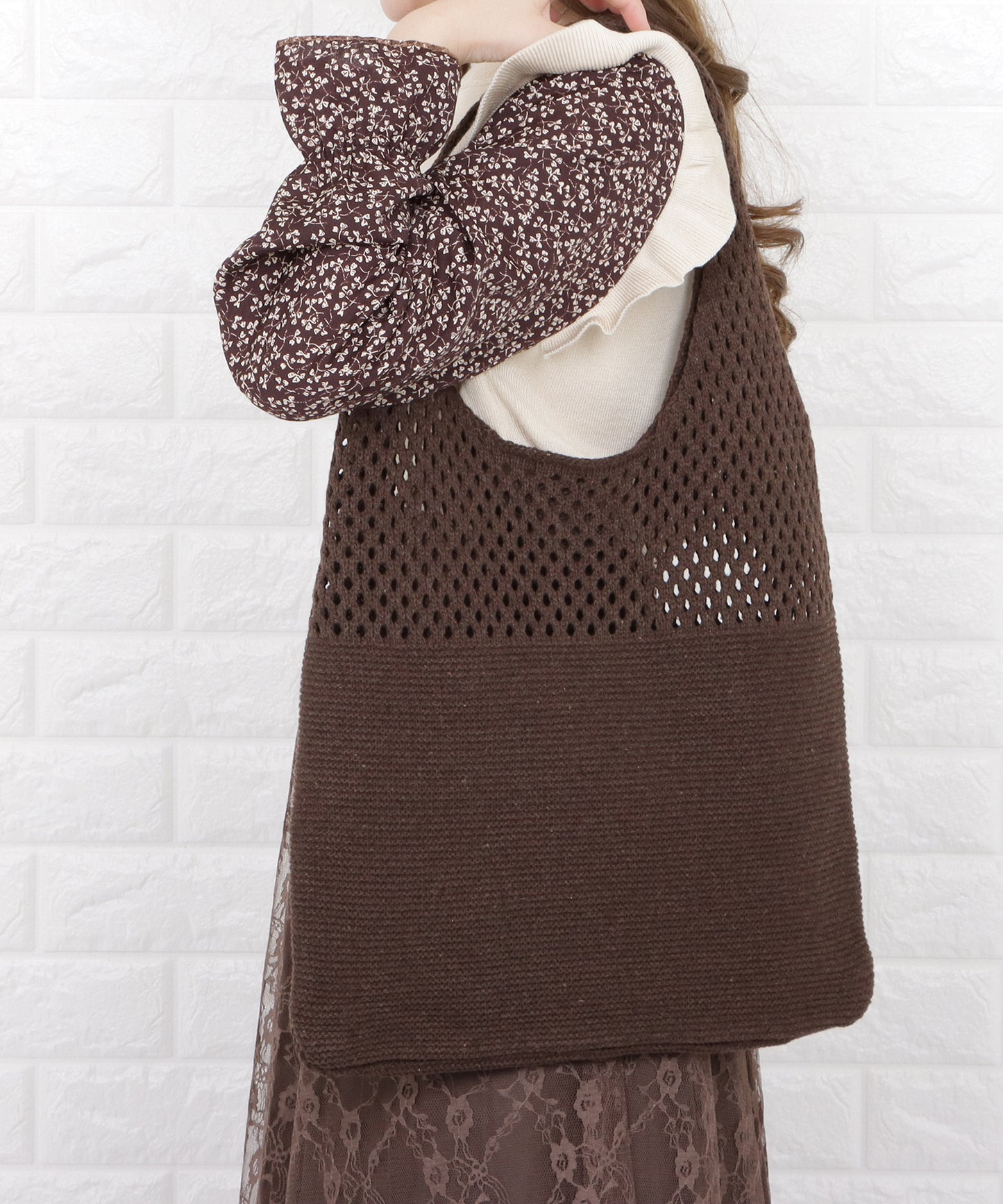 大容量 透かし編みニットトートバッグ