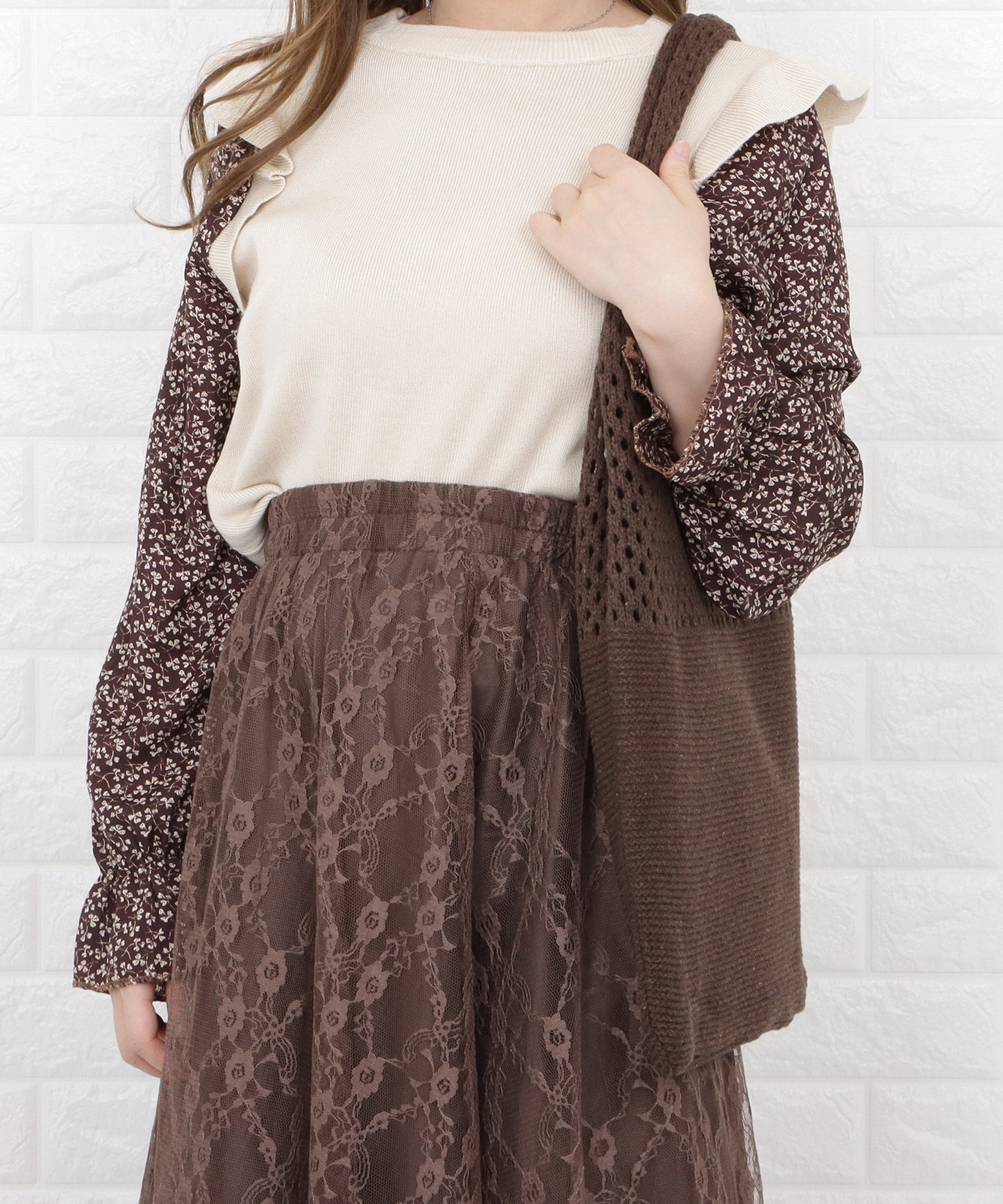 大容量 透かし編みニットトートバッグ