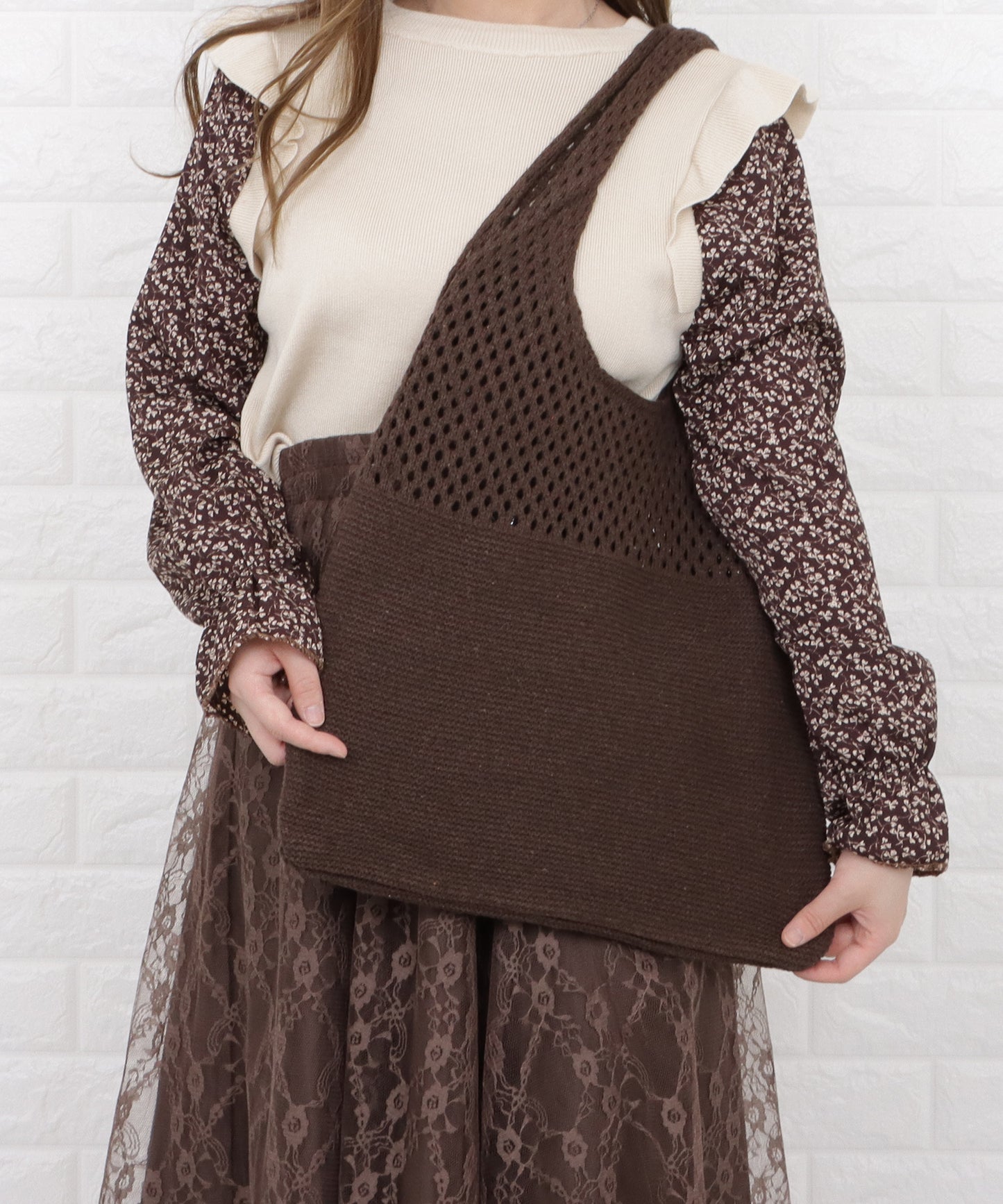 大容量 透かし編みニットトートバッグ