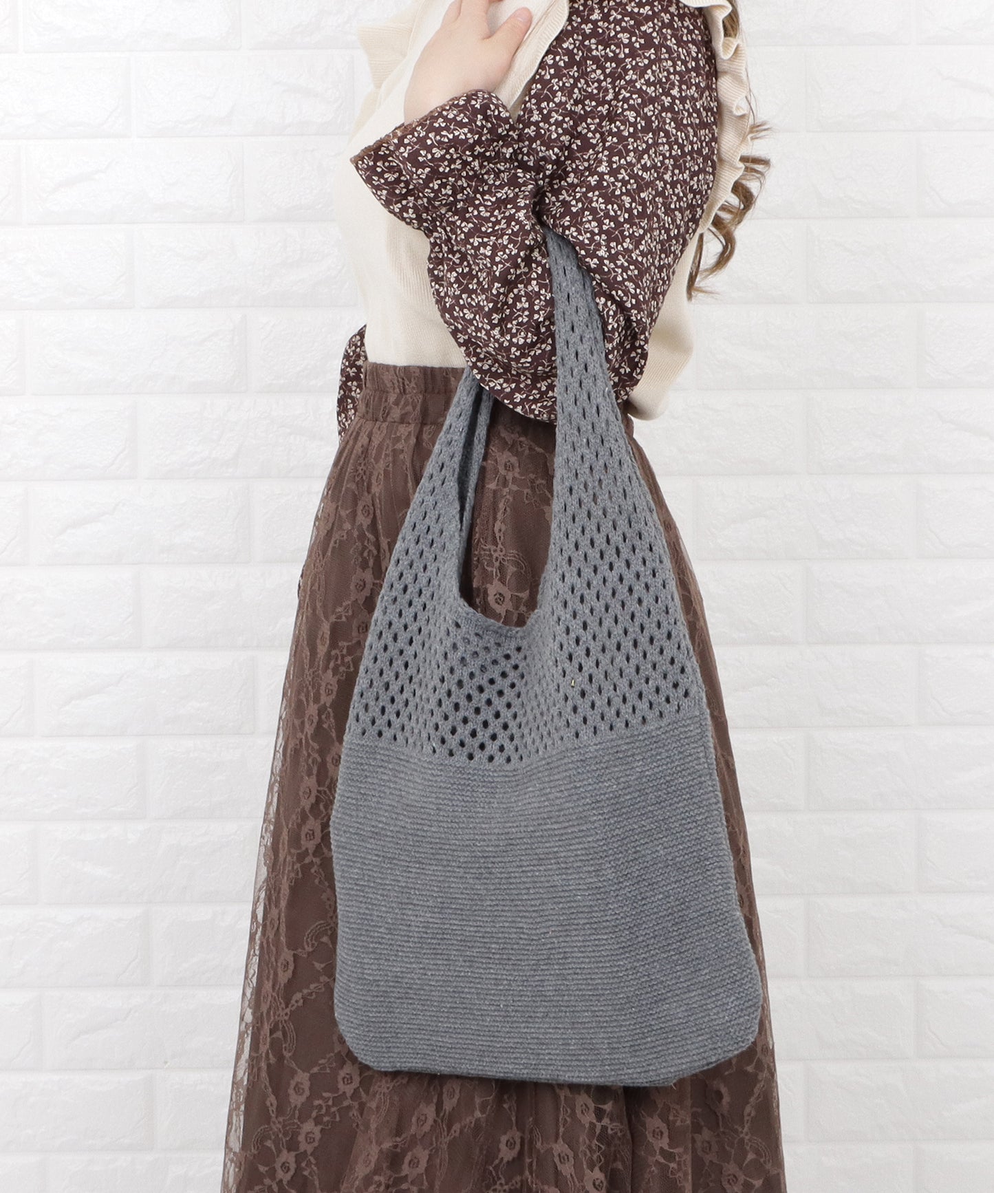 大容量 透かし編みニットトートバッグ