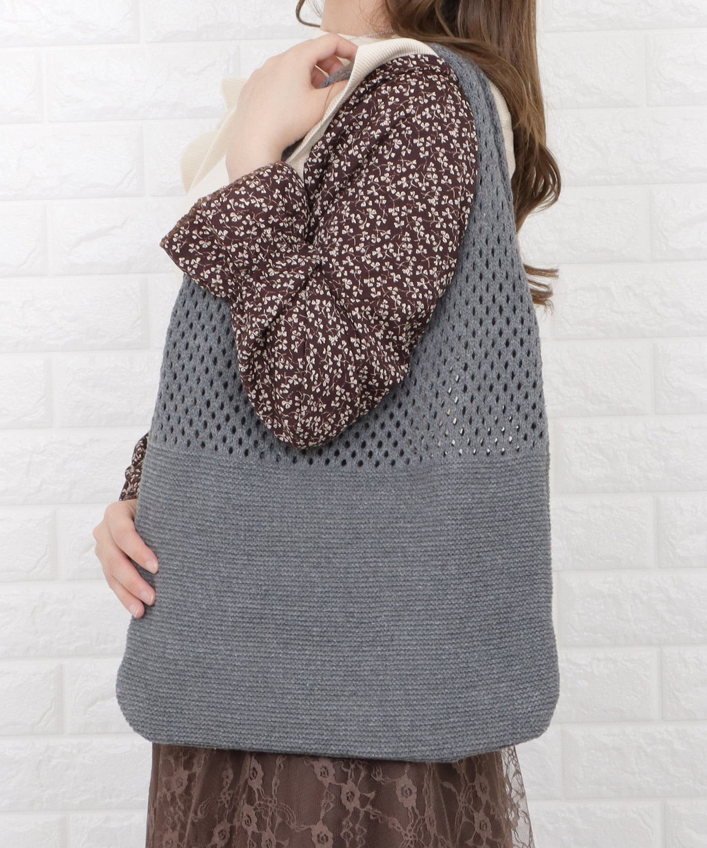 大容量 透かし編みニットトートバッグ