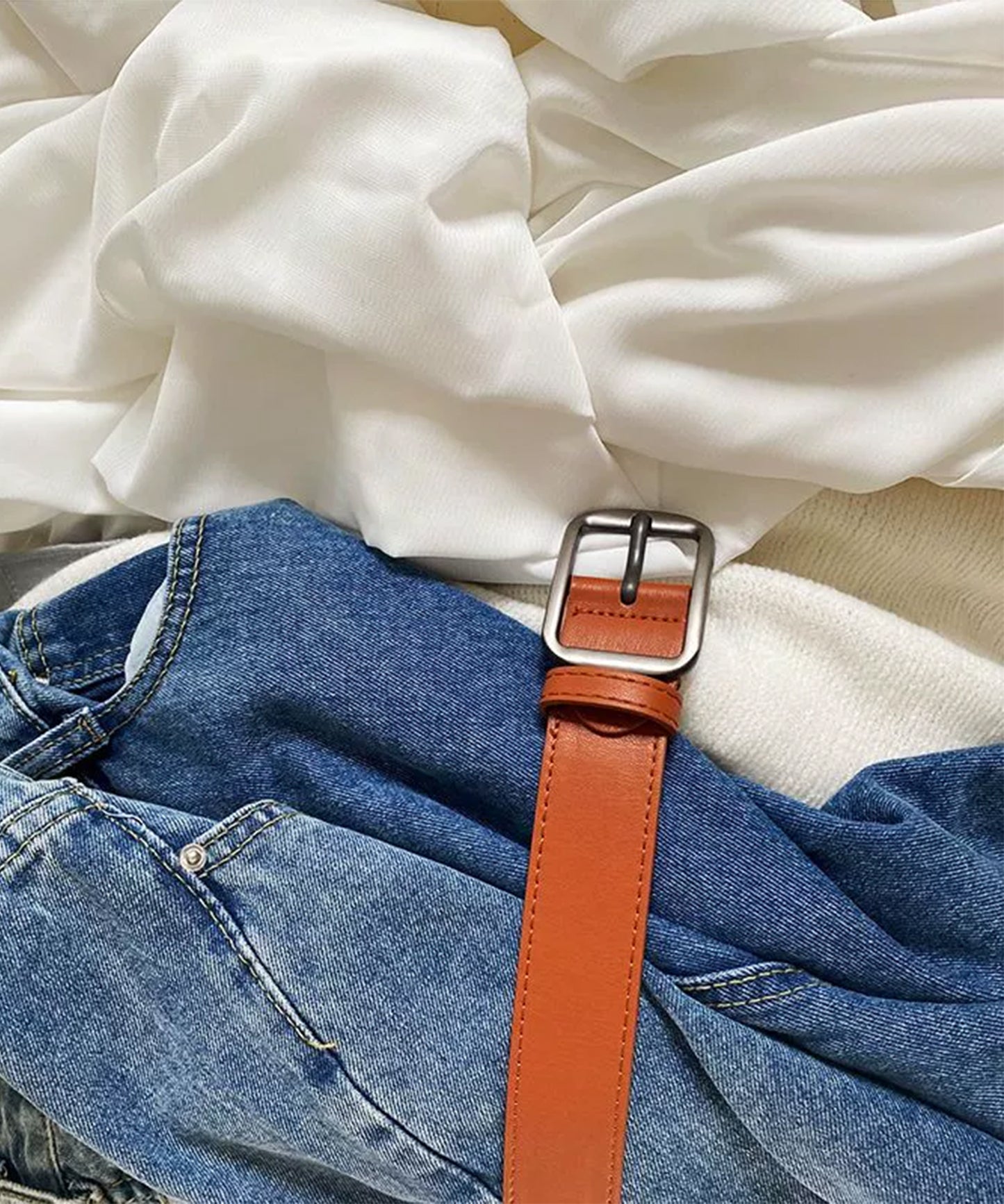 レザー調 スクエア バックル シンプル ベルト