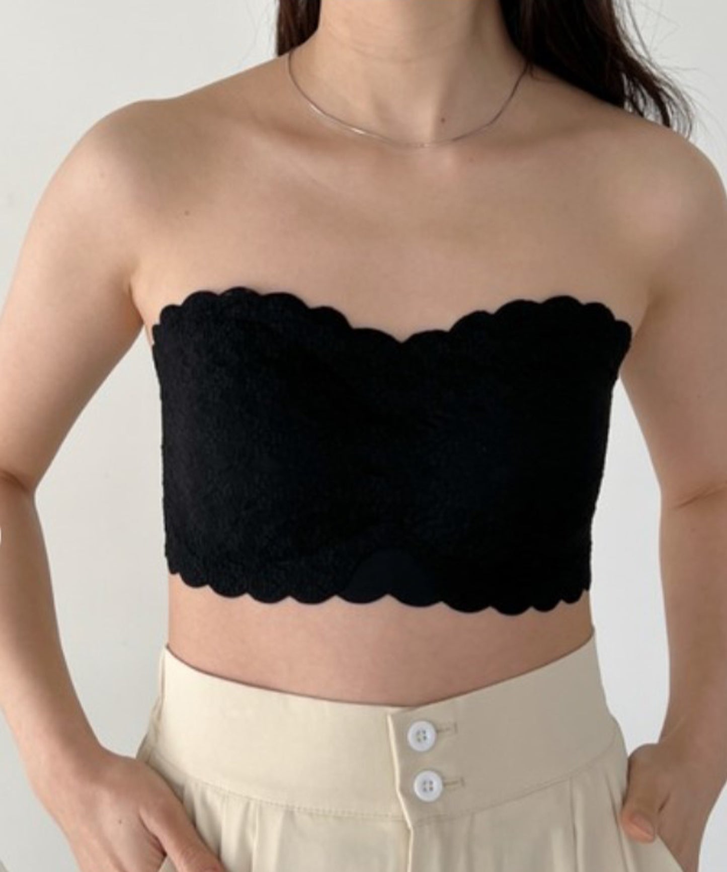 カップ付き 2WAY フラワー レース スカラップ チューブトップ