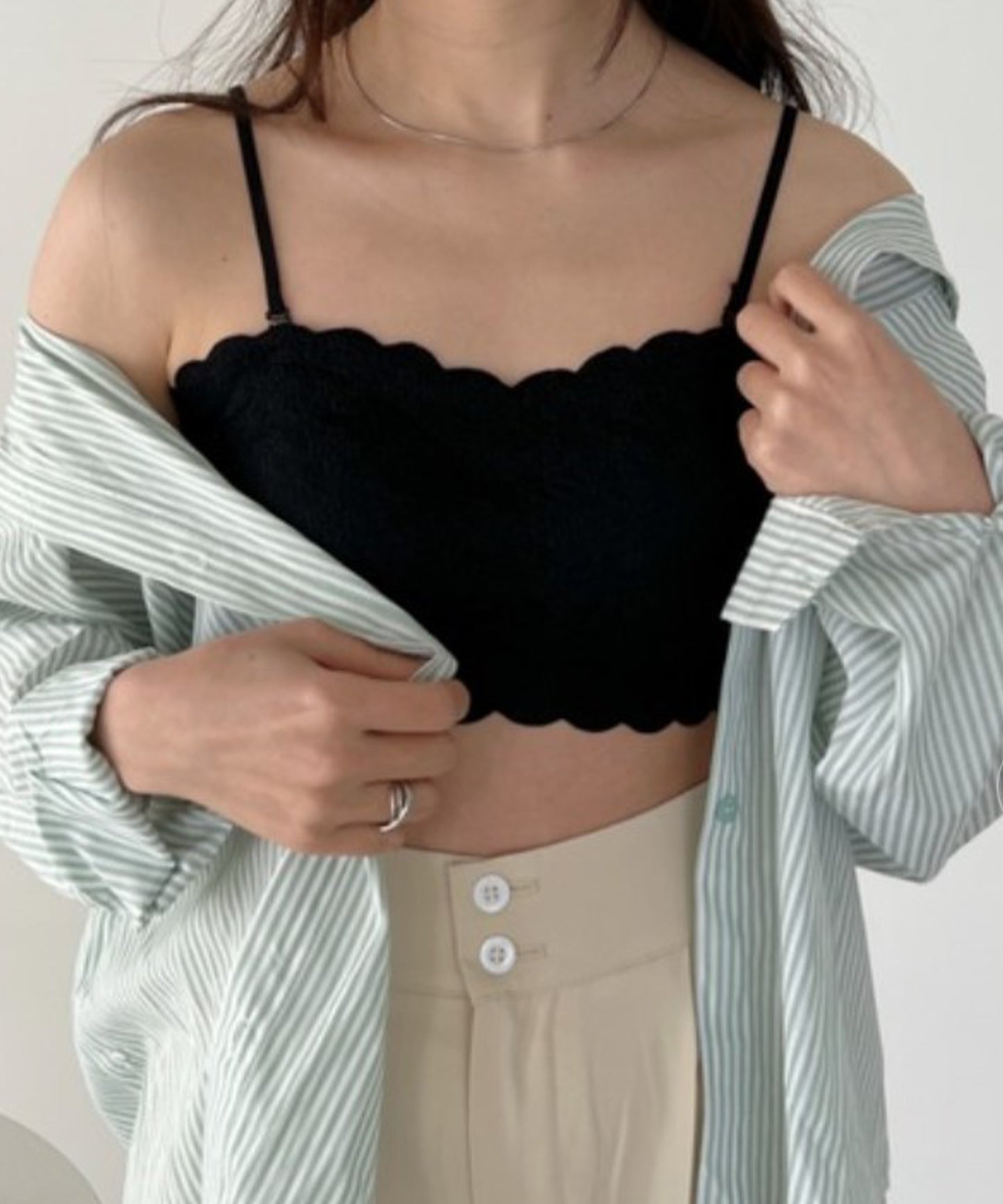 カップ付き 2WAY フラワー レース スカラップ チューブトップ