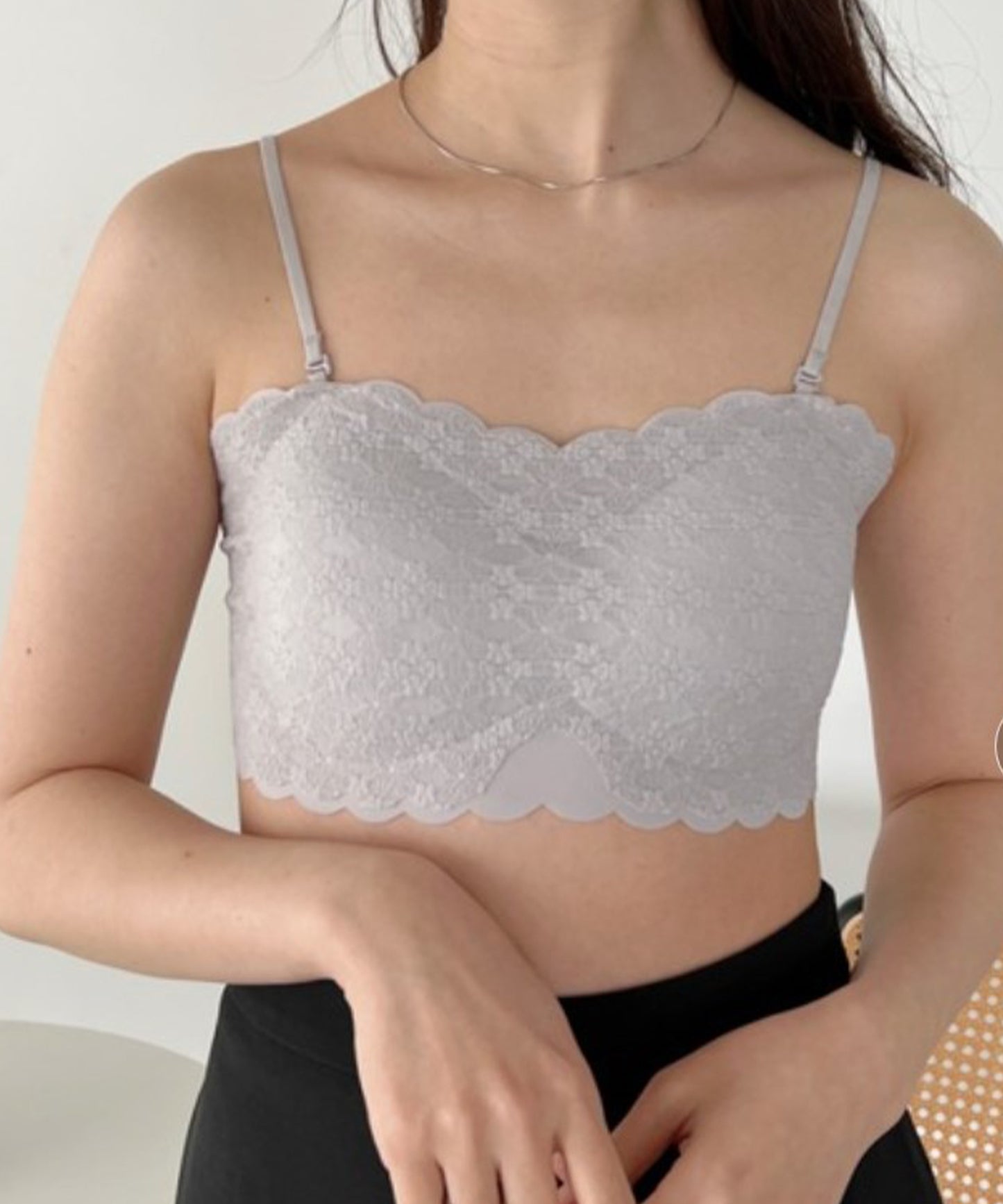 カップ付き 2WAY フラワー レース スカラップ チューブトップ