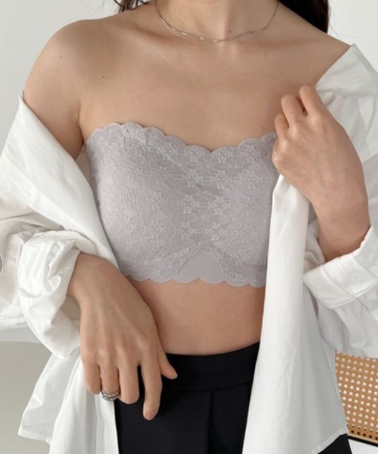 カップ付き 2WAY フラワー レース スカラップ チューブトップ