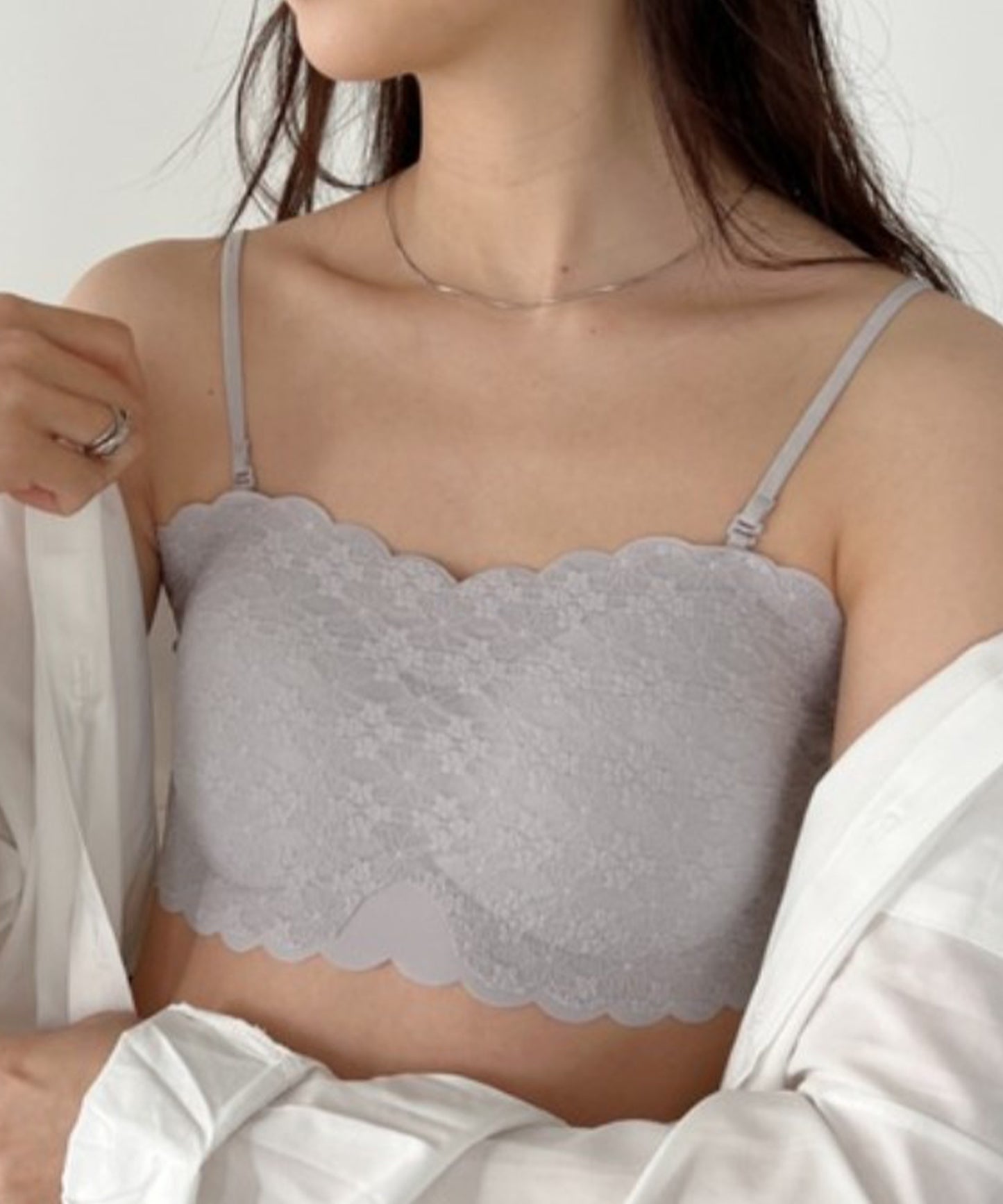 カップ付き 2WAY フラワー レース スカラップ チューブトップ