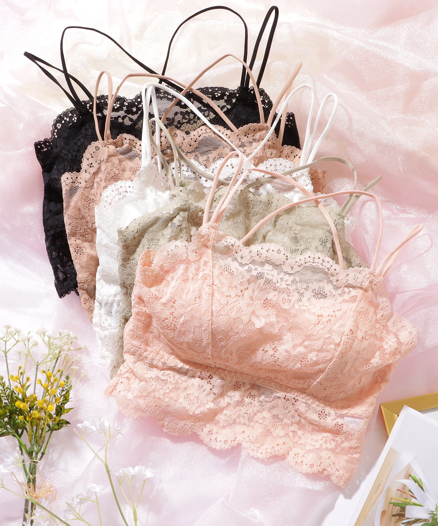 クロス ストラップ スカラップ レース ノンワイヤー ブラ