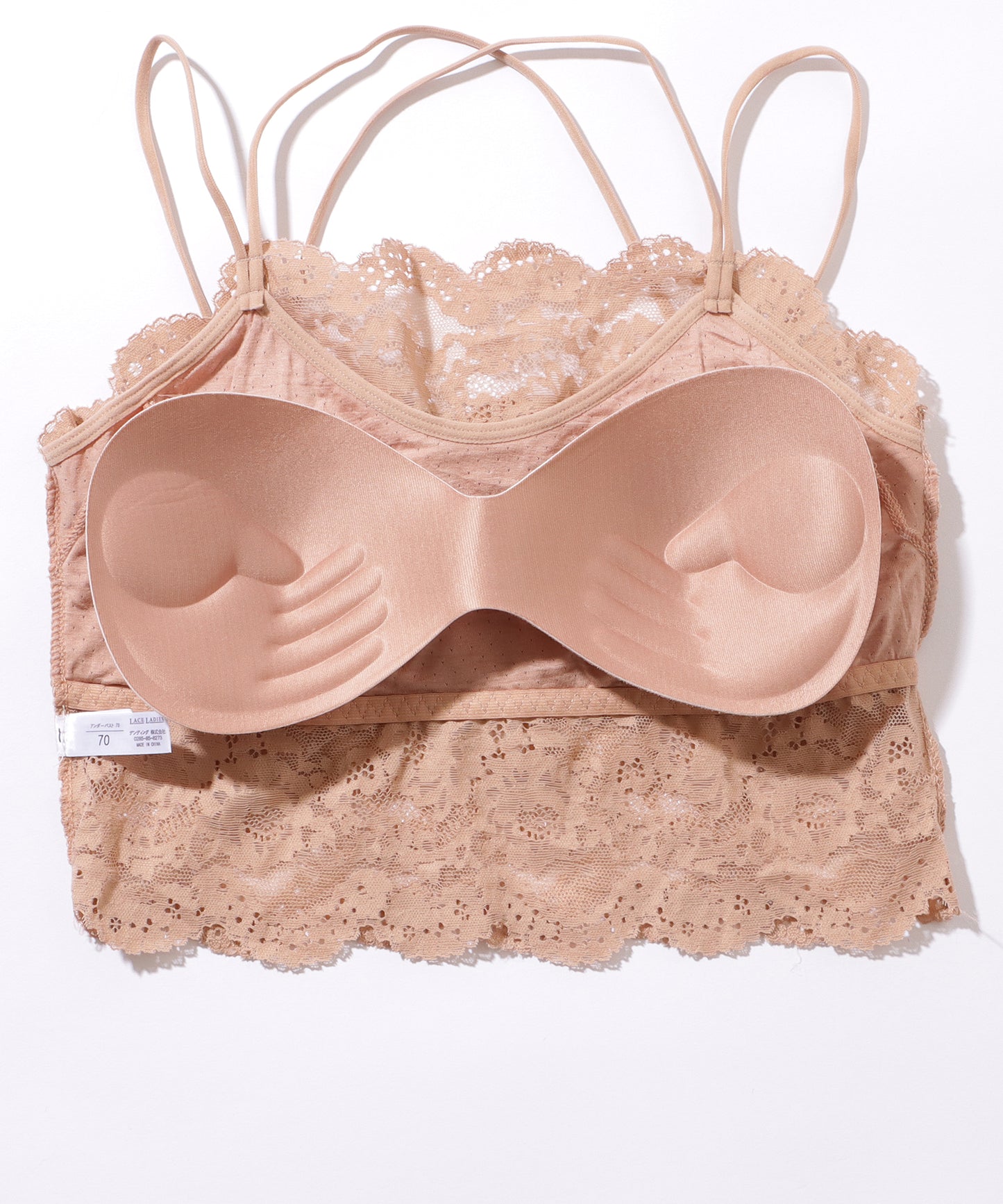 クロス ストラップ スカラップ レース ノンワイヤー ブラ