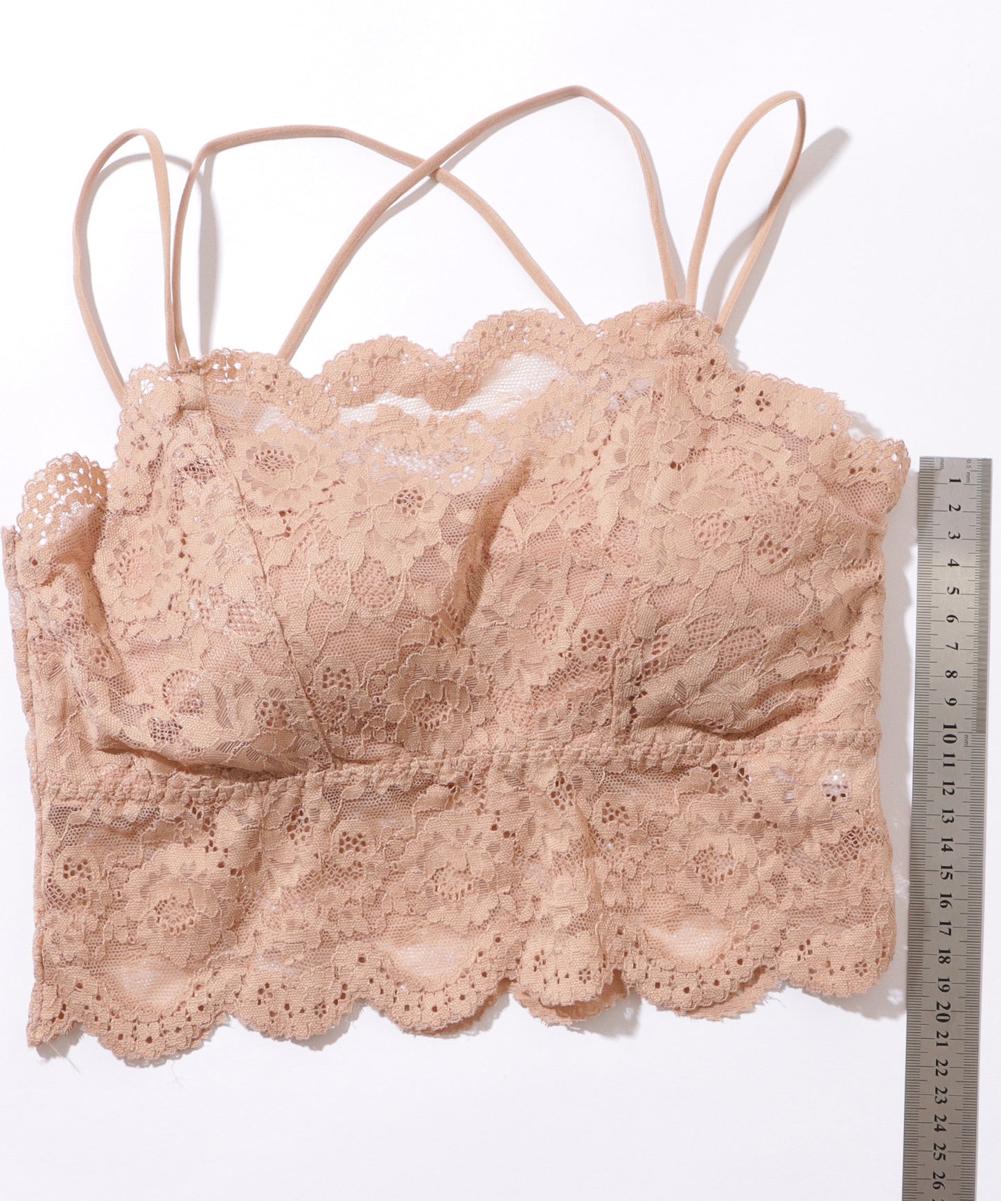 クロス ストラップ スカラップ レース ノンワイヤー ブラ