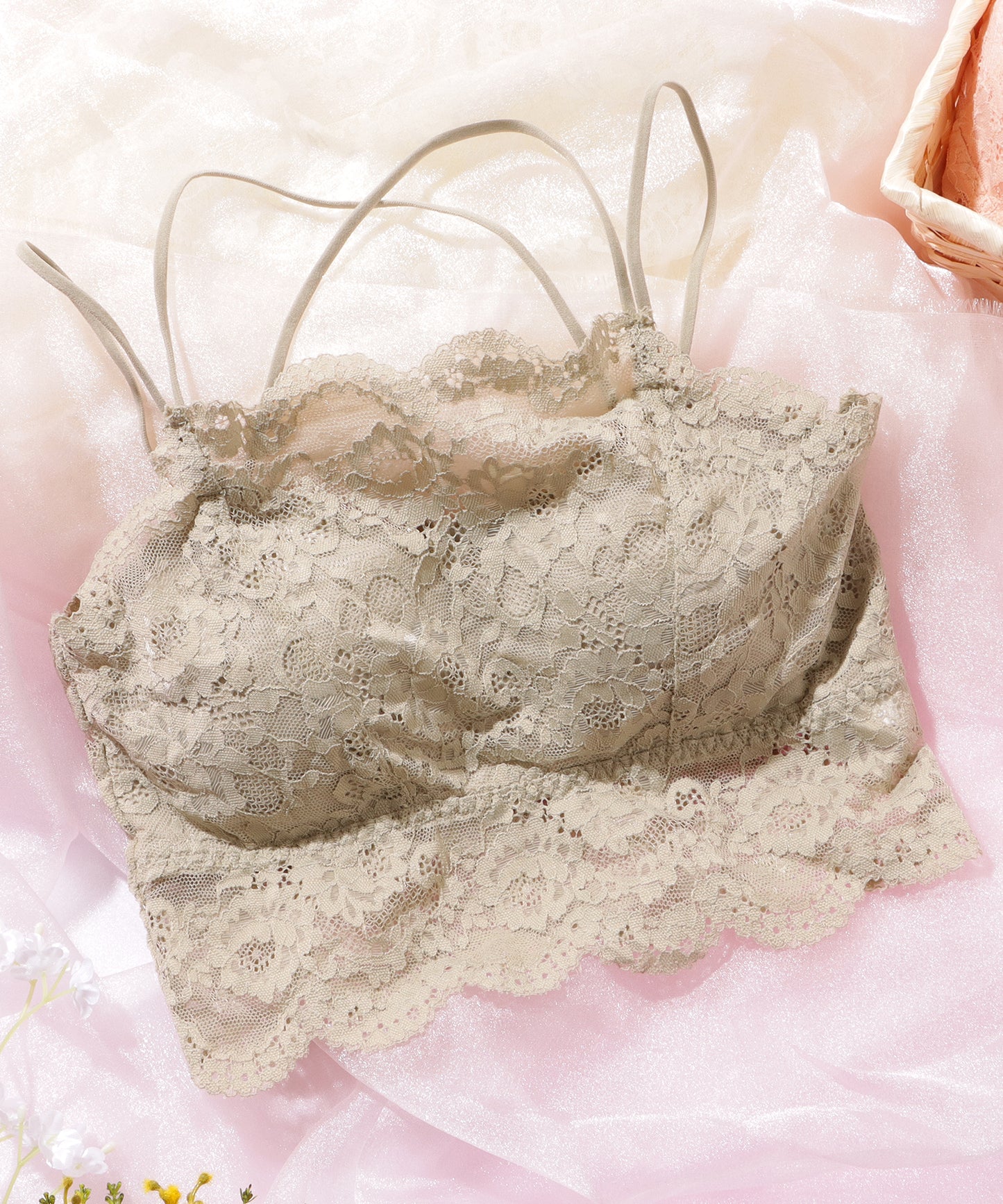 クロス ストラップ スカラップ レース ノンワイヤー ブラ