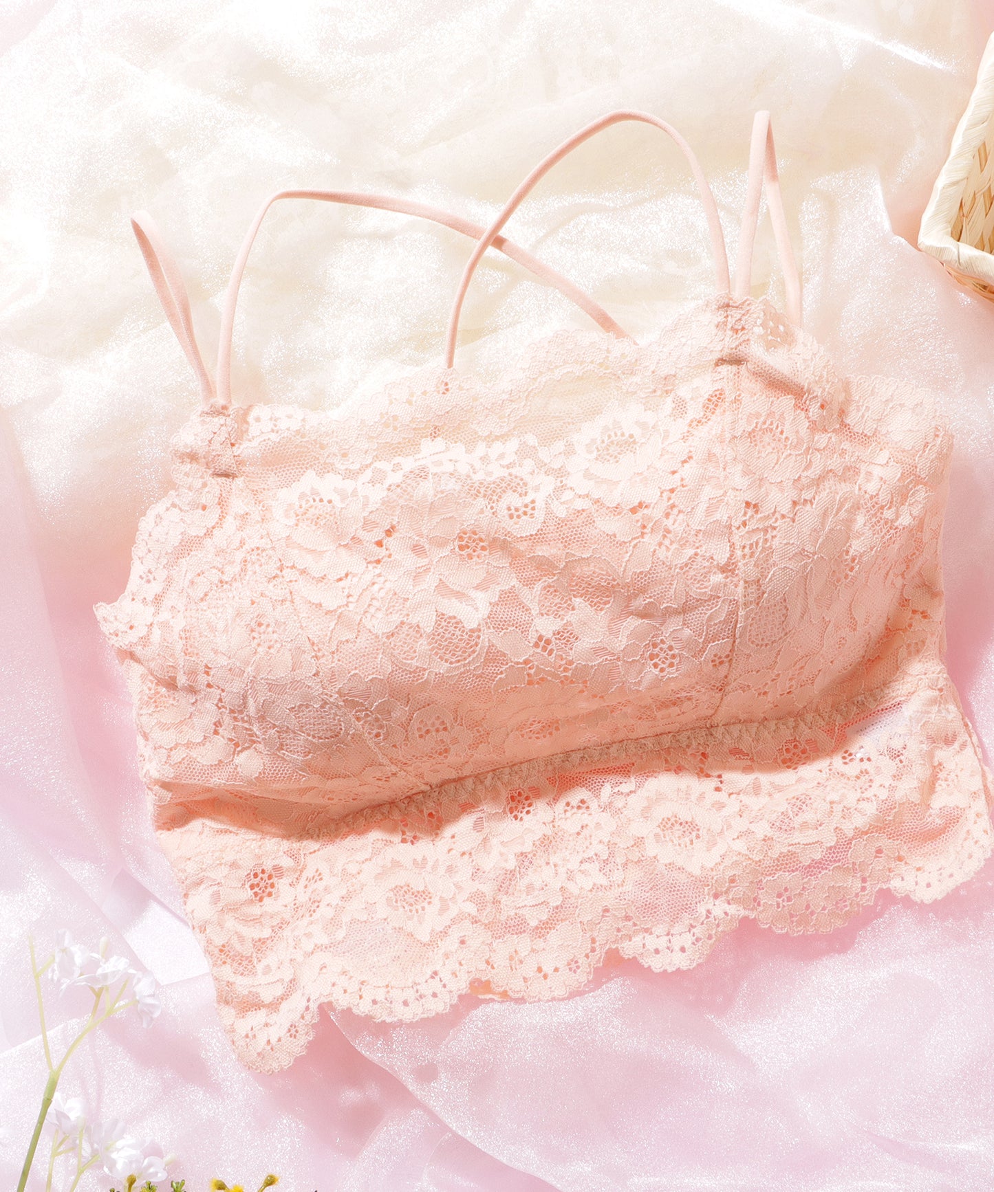 クロス ストラップ スカラップ レース ノンワイヤー ブラ