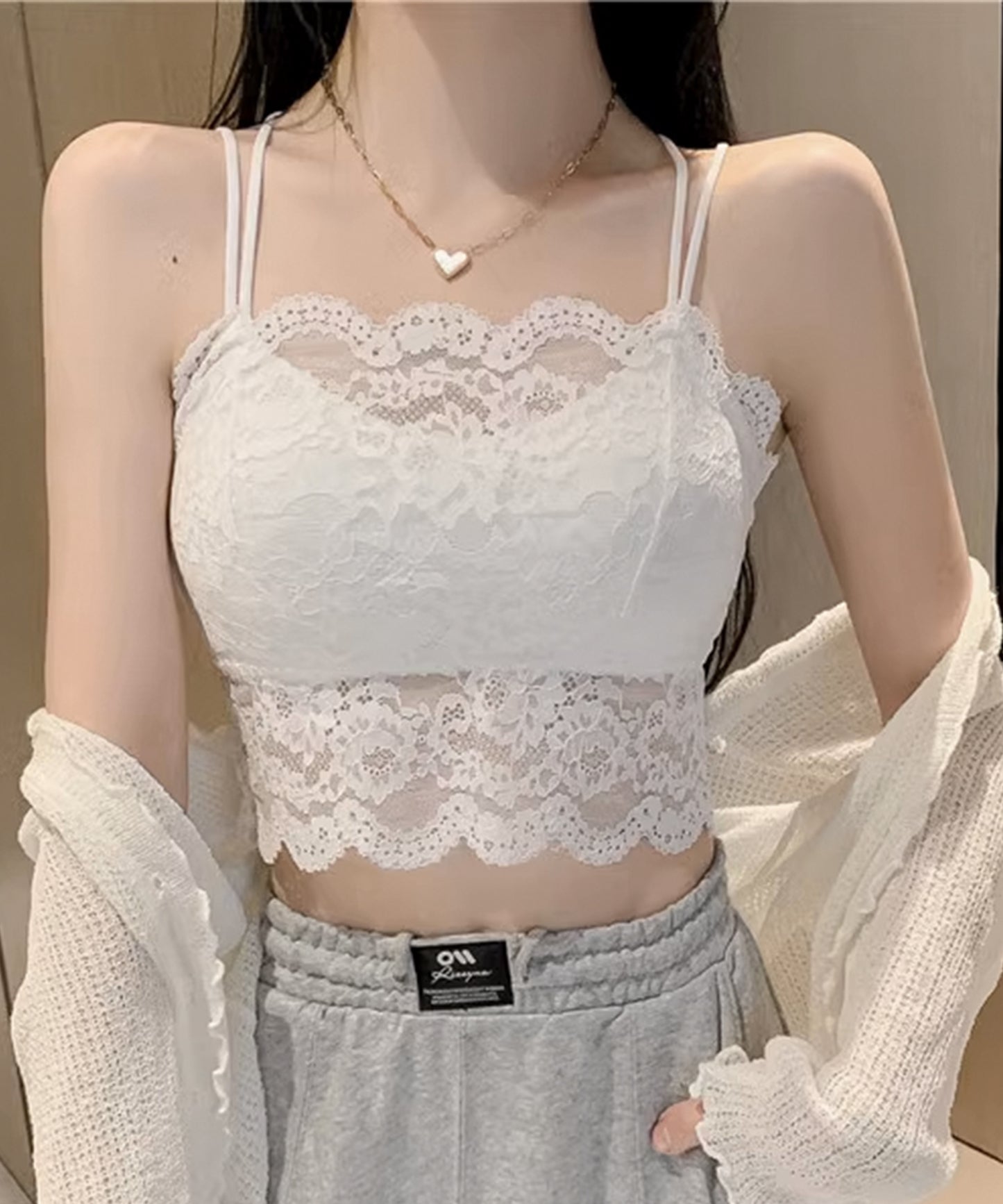 クロス ストラップ スカラップ レース ノンワイヤー ブラ