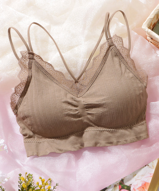 レース付き バック クロス ノンワイヤー ブラ