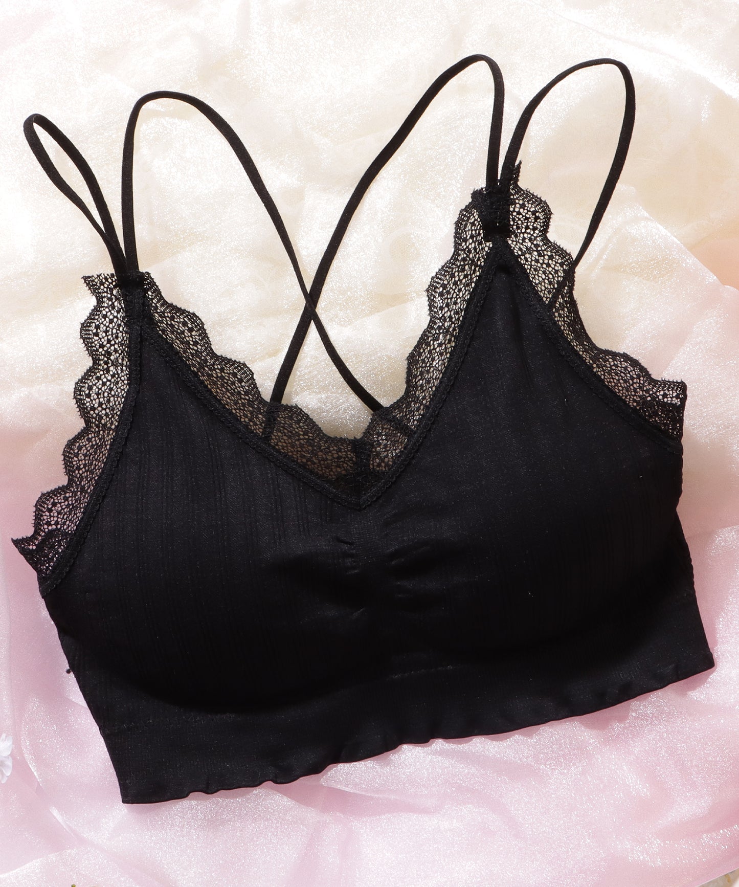 レース付き バック クロス ノンワイヤー ブラ
