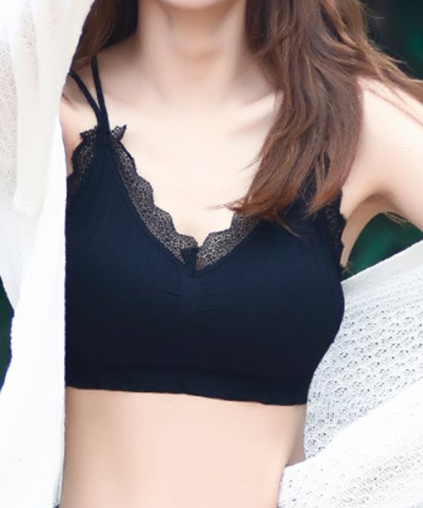 レース付き バック クロス ノンワイヤー ブラ